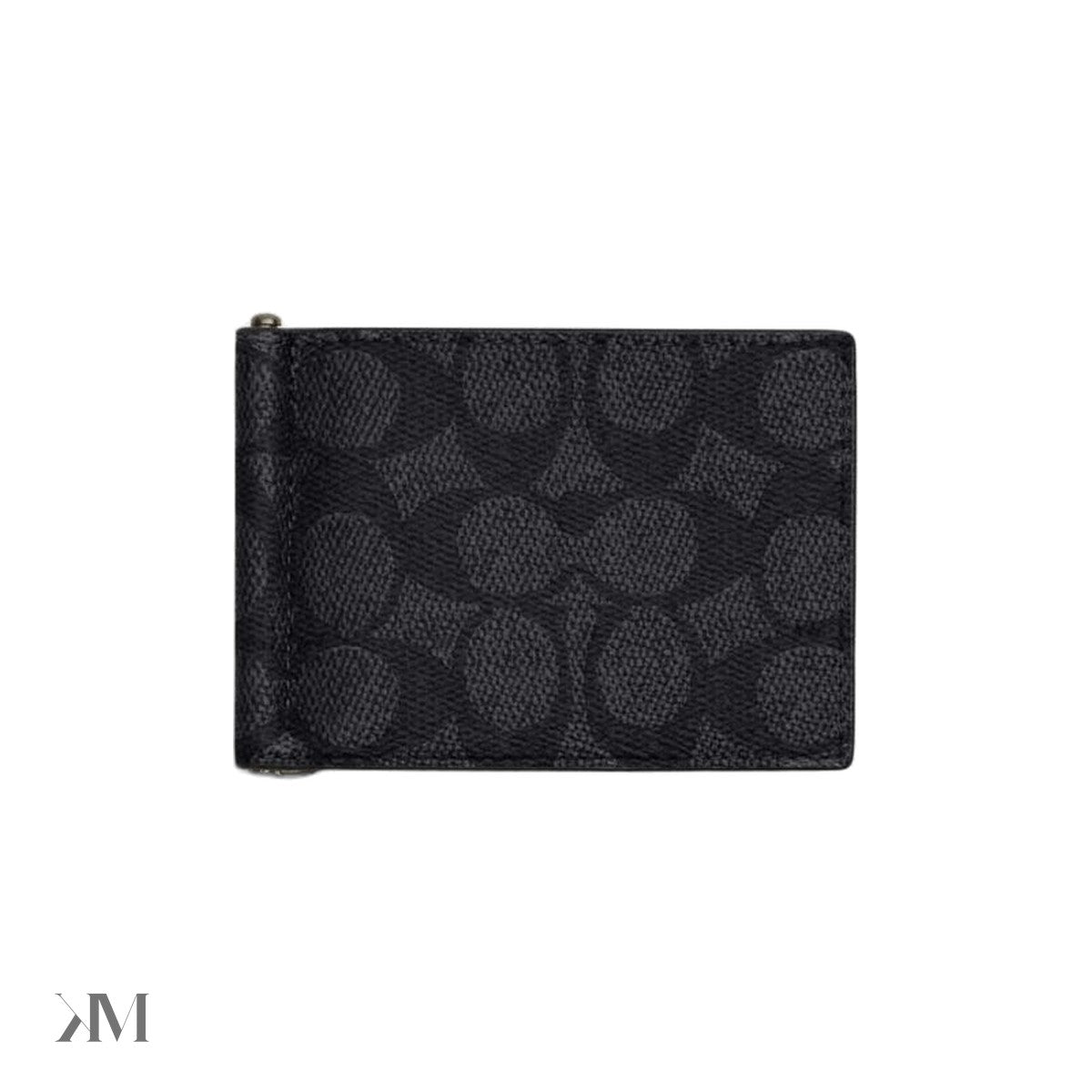 Coach Slim Money Clip Billfold Wallet in signature canvas, gunmetal charcoal black