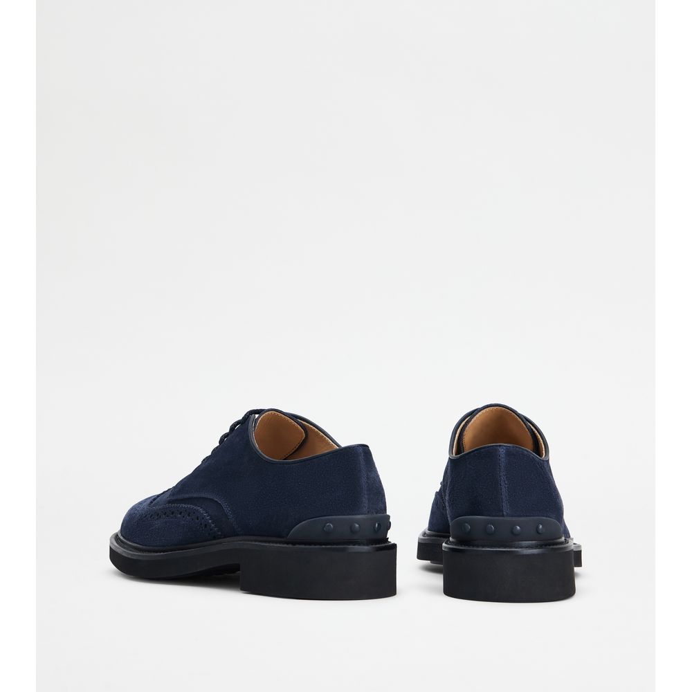 Tods Lace-Ups In Suede Blue Mens