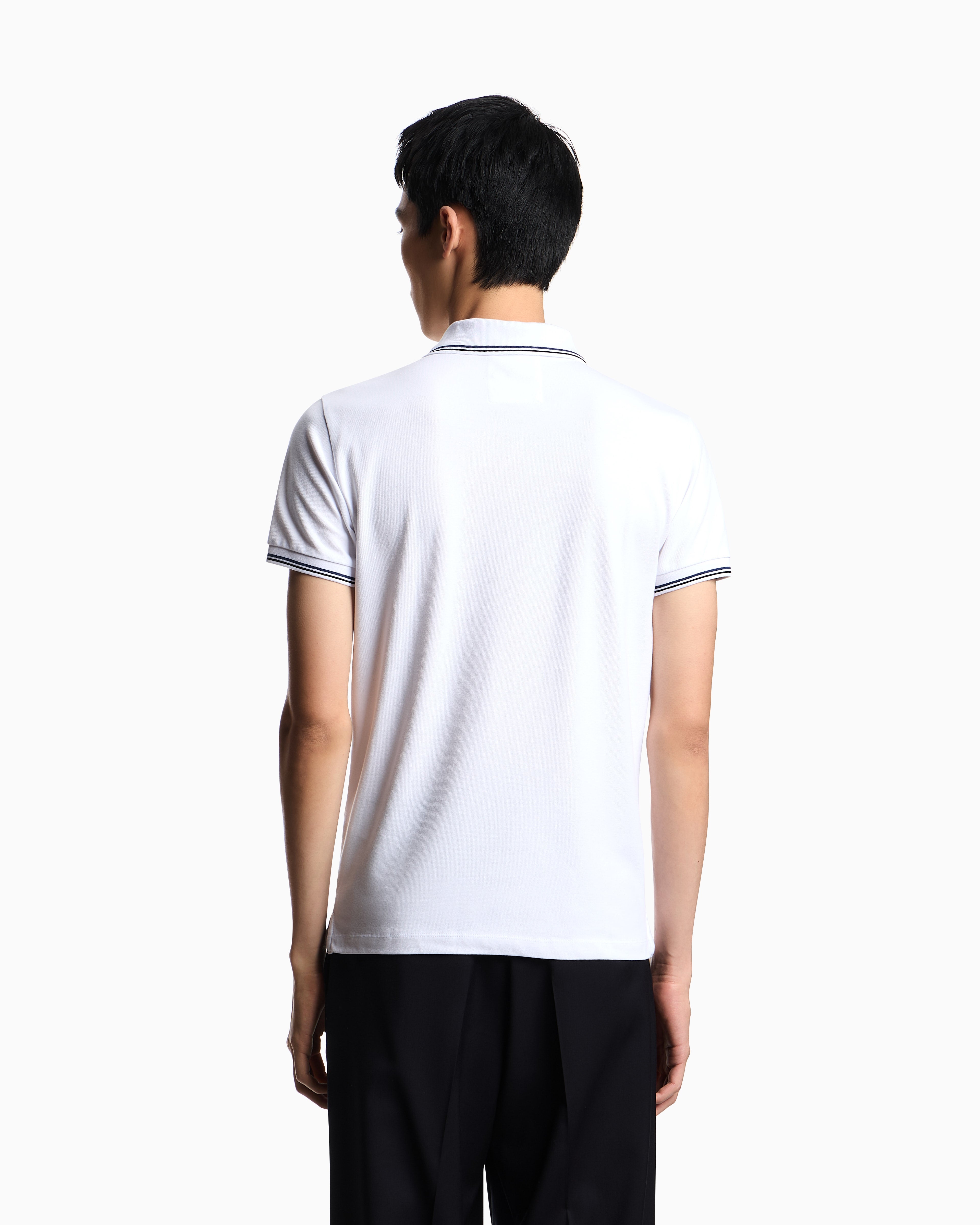 Emporio Armani Slim-fit stretch piqué polo shirt with micro eagle