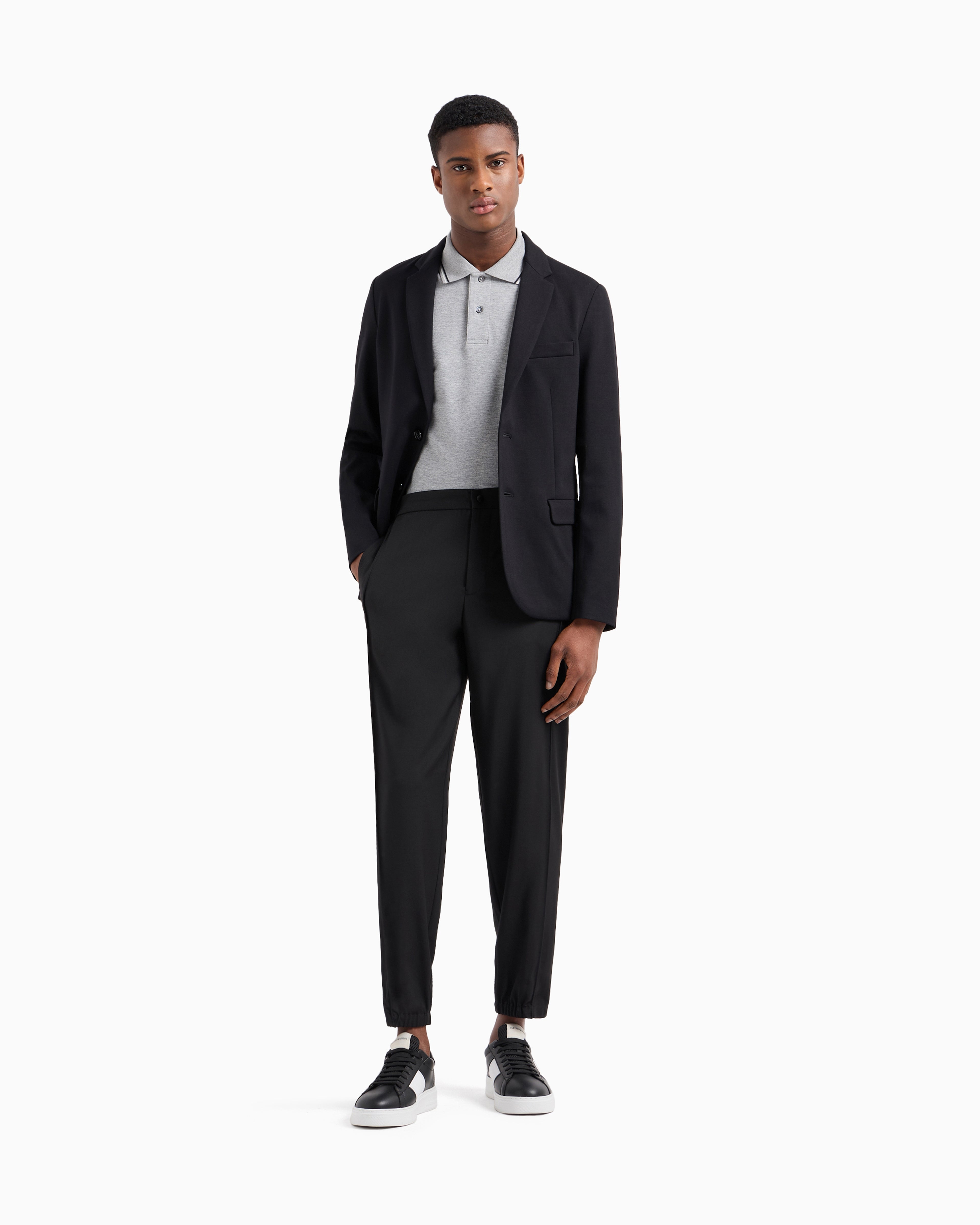Emporio Armani Slim-fit stretch piqué polo shirt with micro eagle
