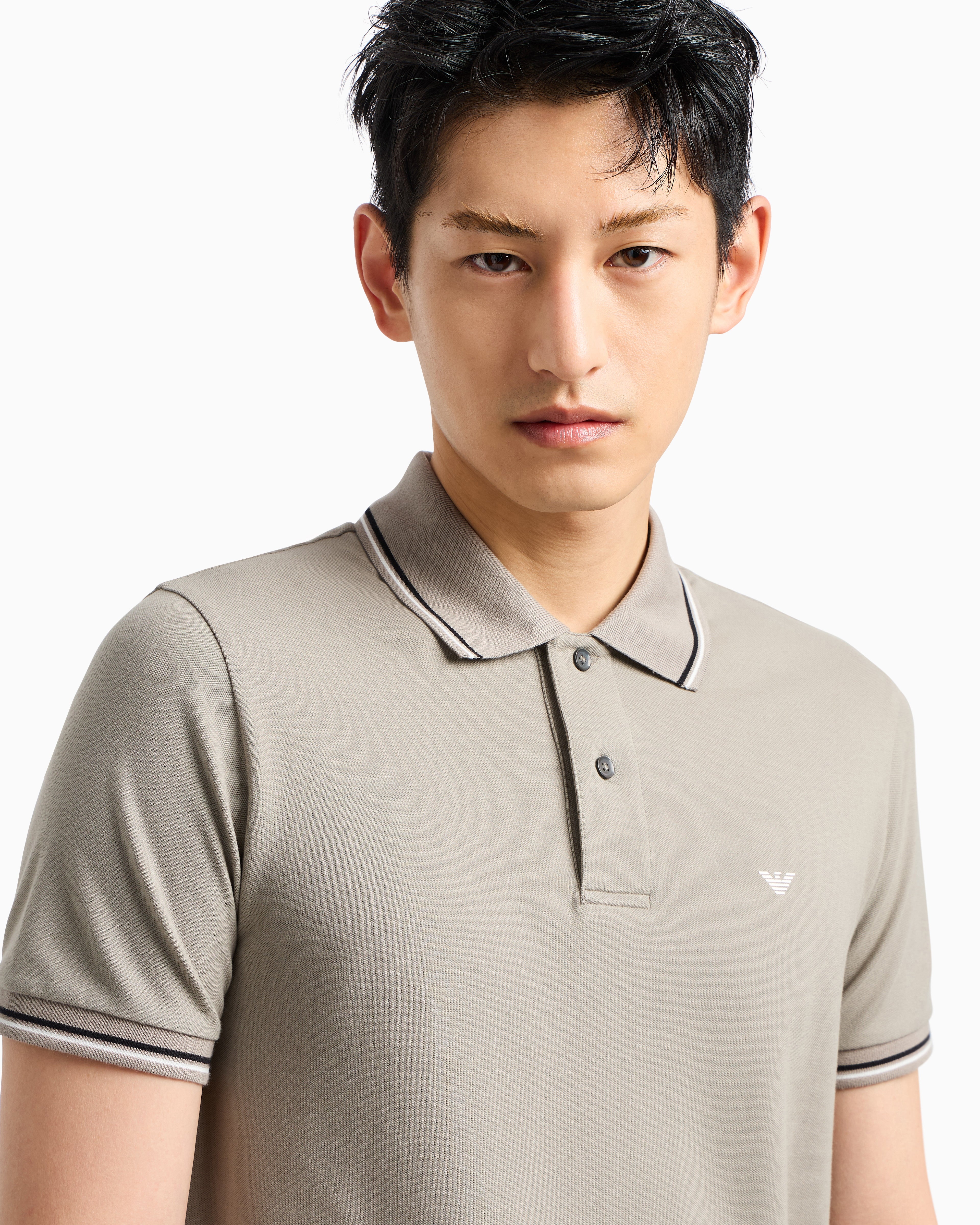 Emporio Armani Slim-fit stretch piqué polo shirt with micro eagle