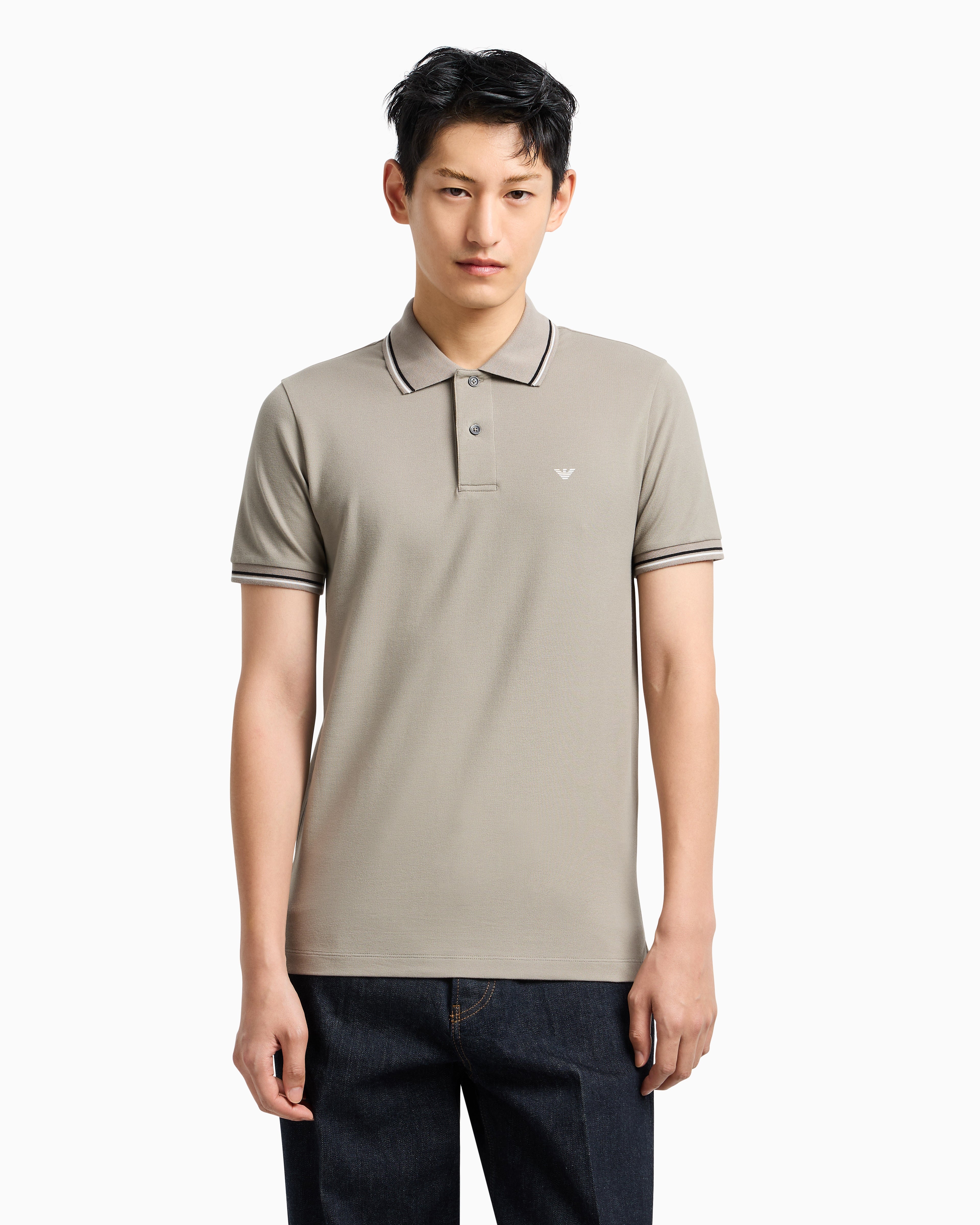 Emporio Armani Slim-fit stretch piqué polo shirt with micro eagle