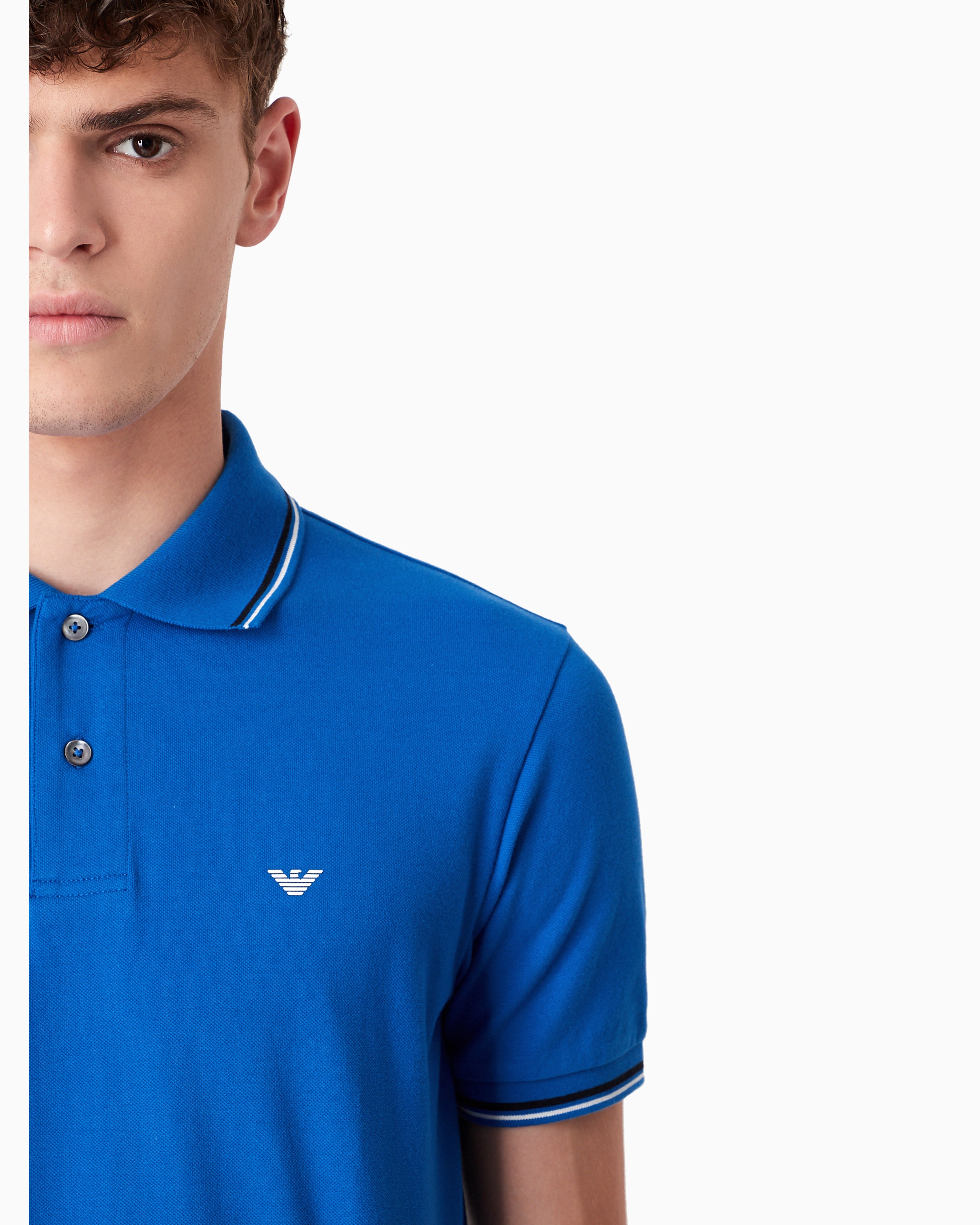 Emporio Armani Slim-fit stretch piqué polo shirt with micro eagle