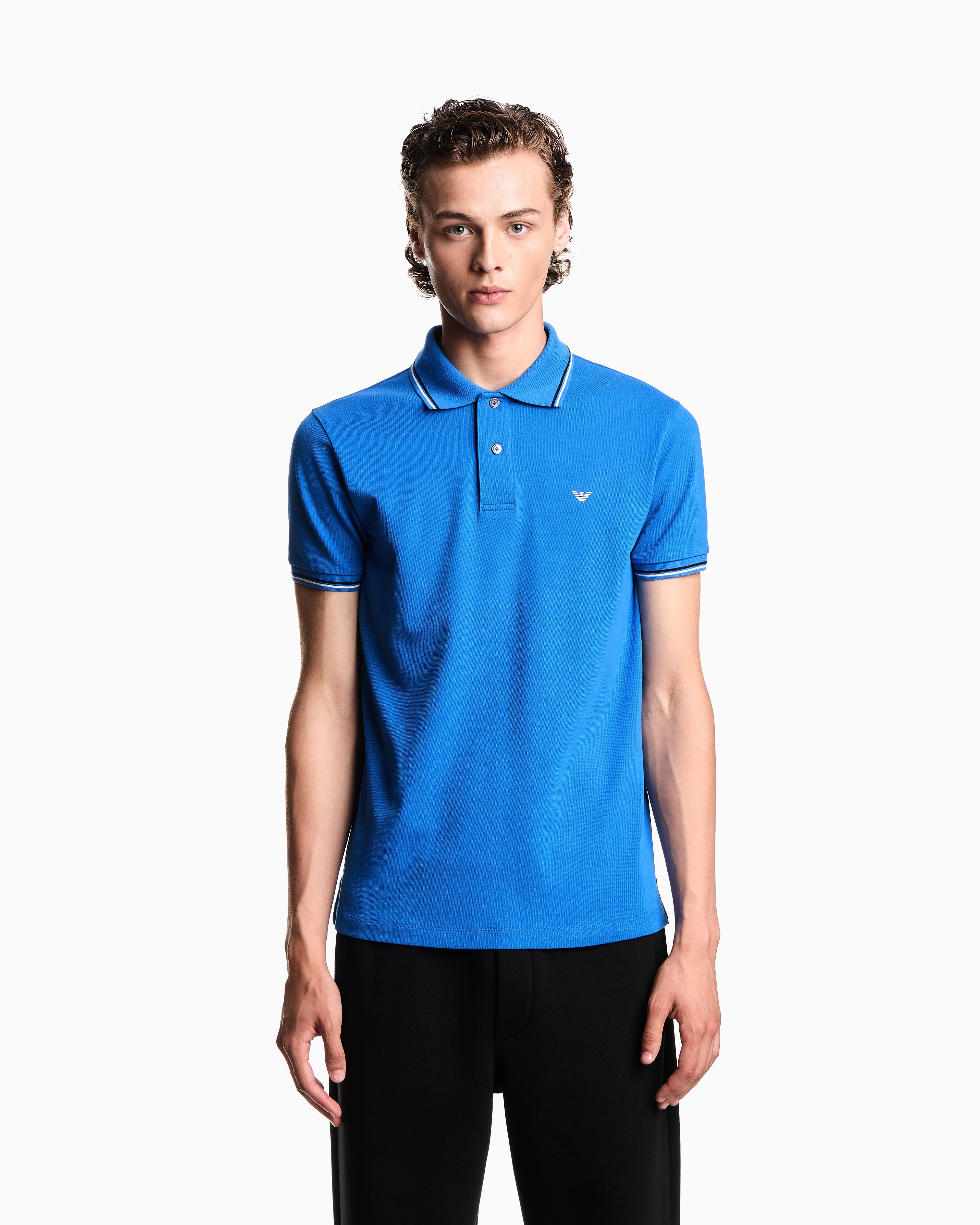 Emporio Armani Slim-fit stretch piqué polo shirt with micro eagle