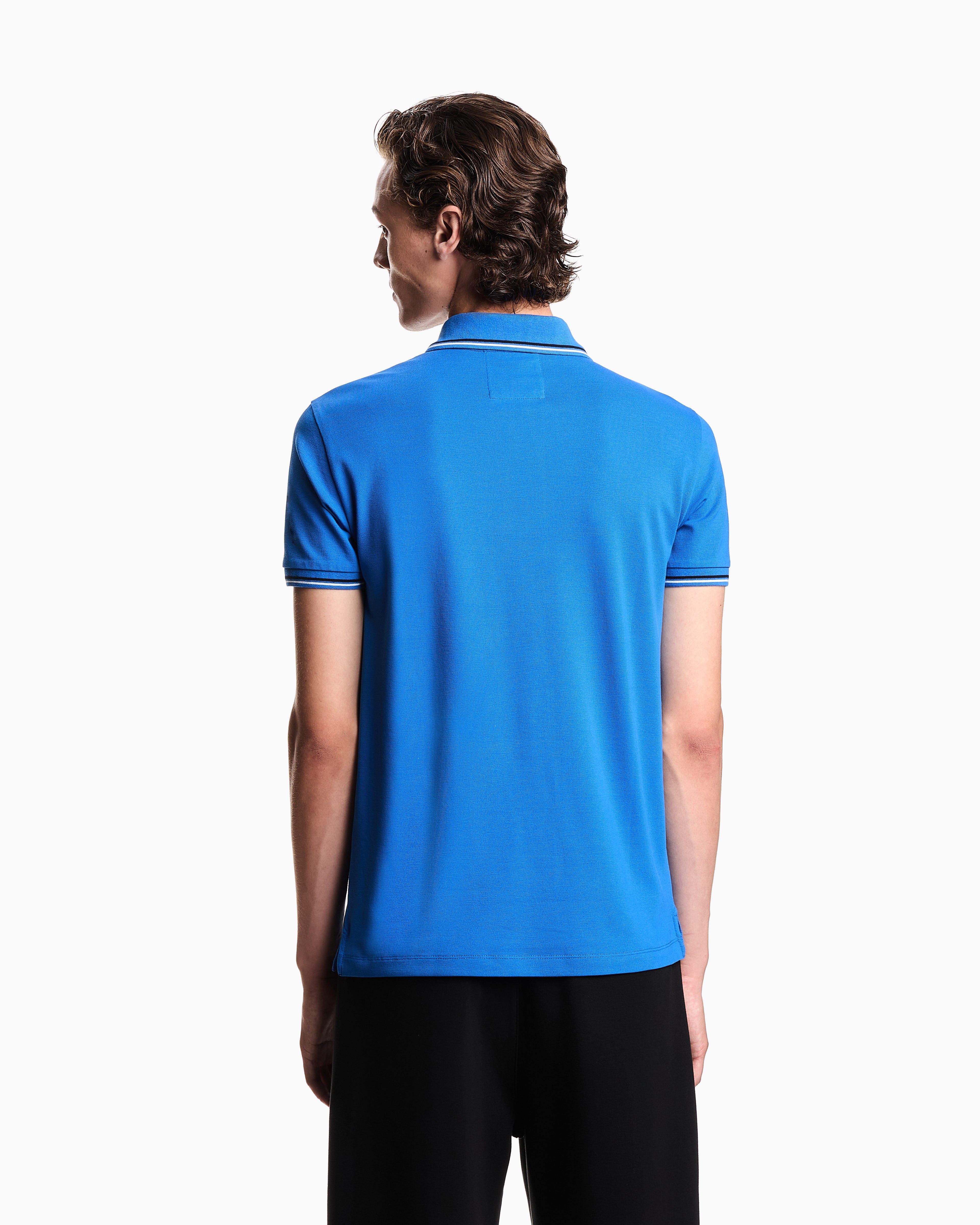 Emporio Armani Slim-fit stretch piqué polo shirt with micro eagle