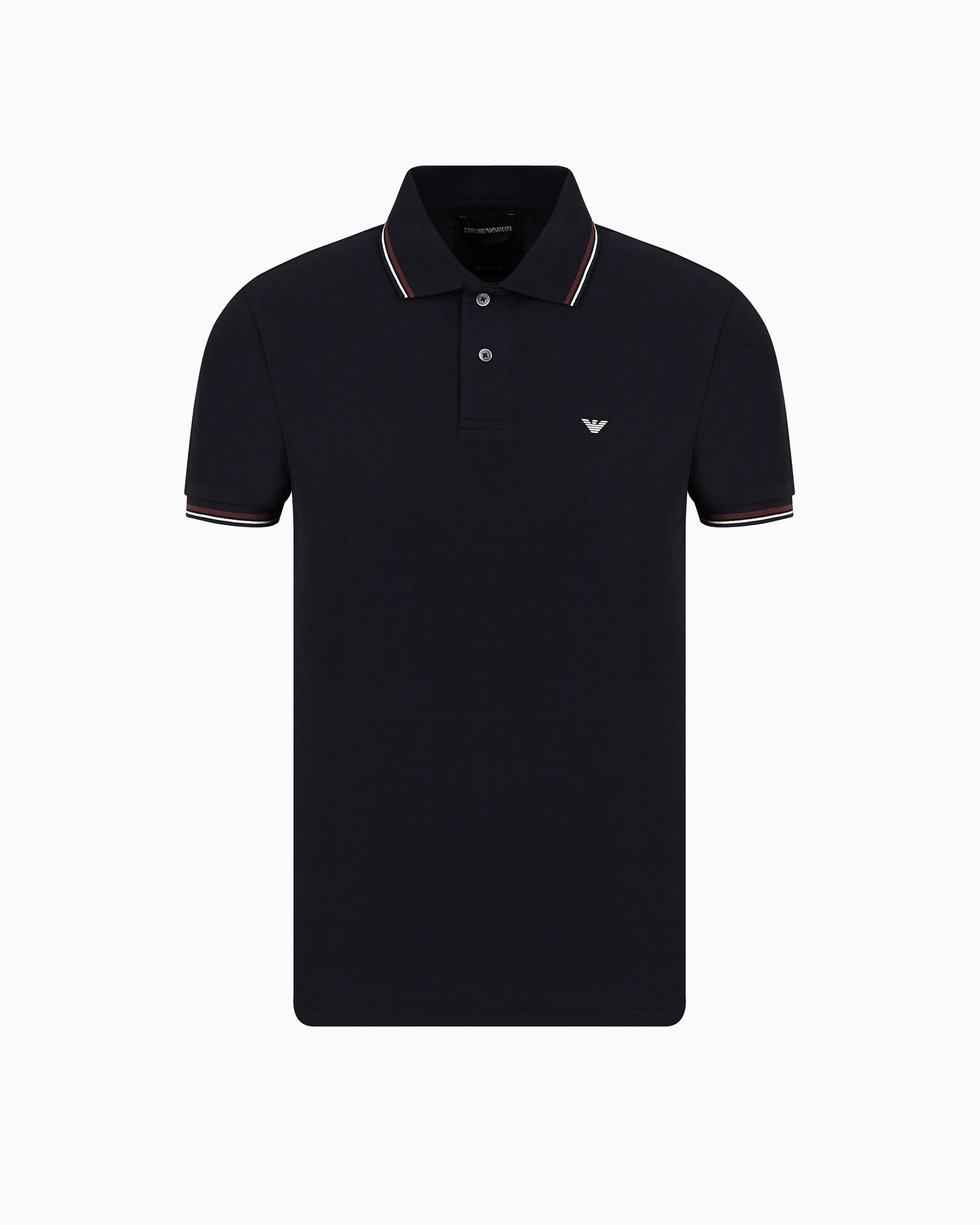 Emporio Armani Slim-fit stretch piqué polo shirt with micro eagle