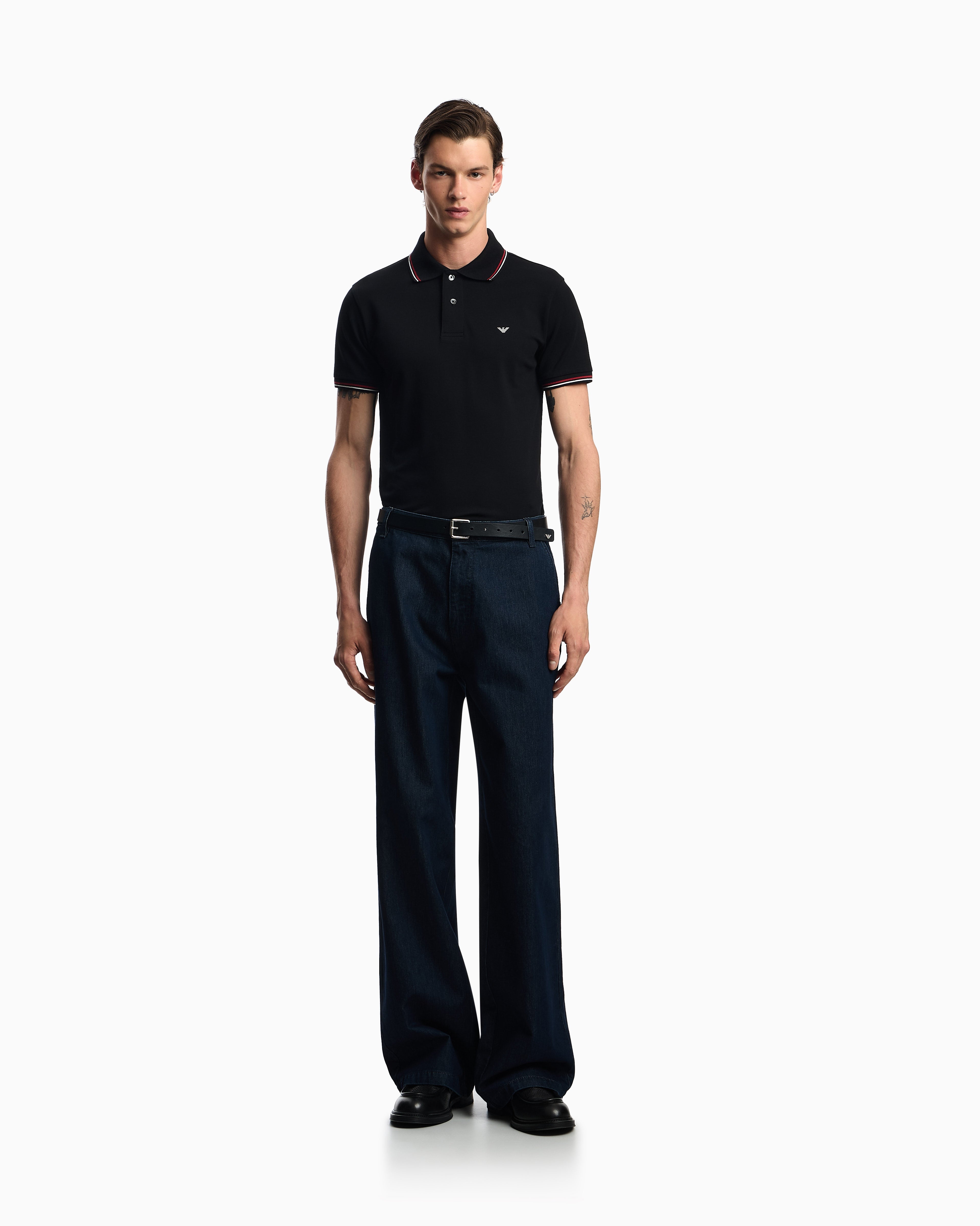 Emporio Armani Slim-fit stretch piqué polo shirt with micro eagle
