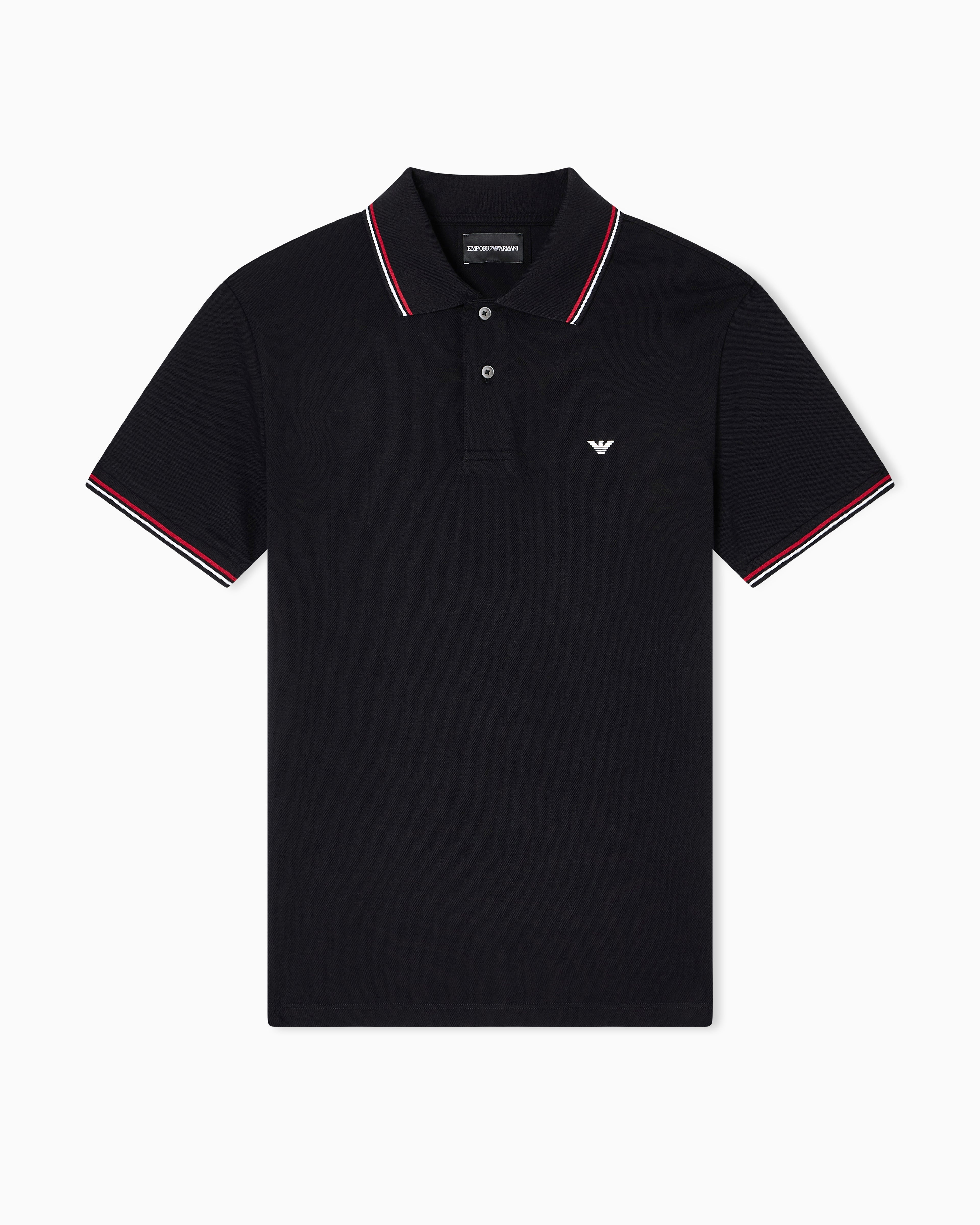Emporio Armani Slim-fit stretch piqué polo shirt with micro eagle