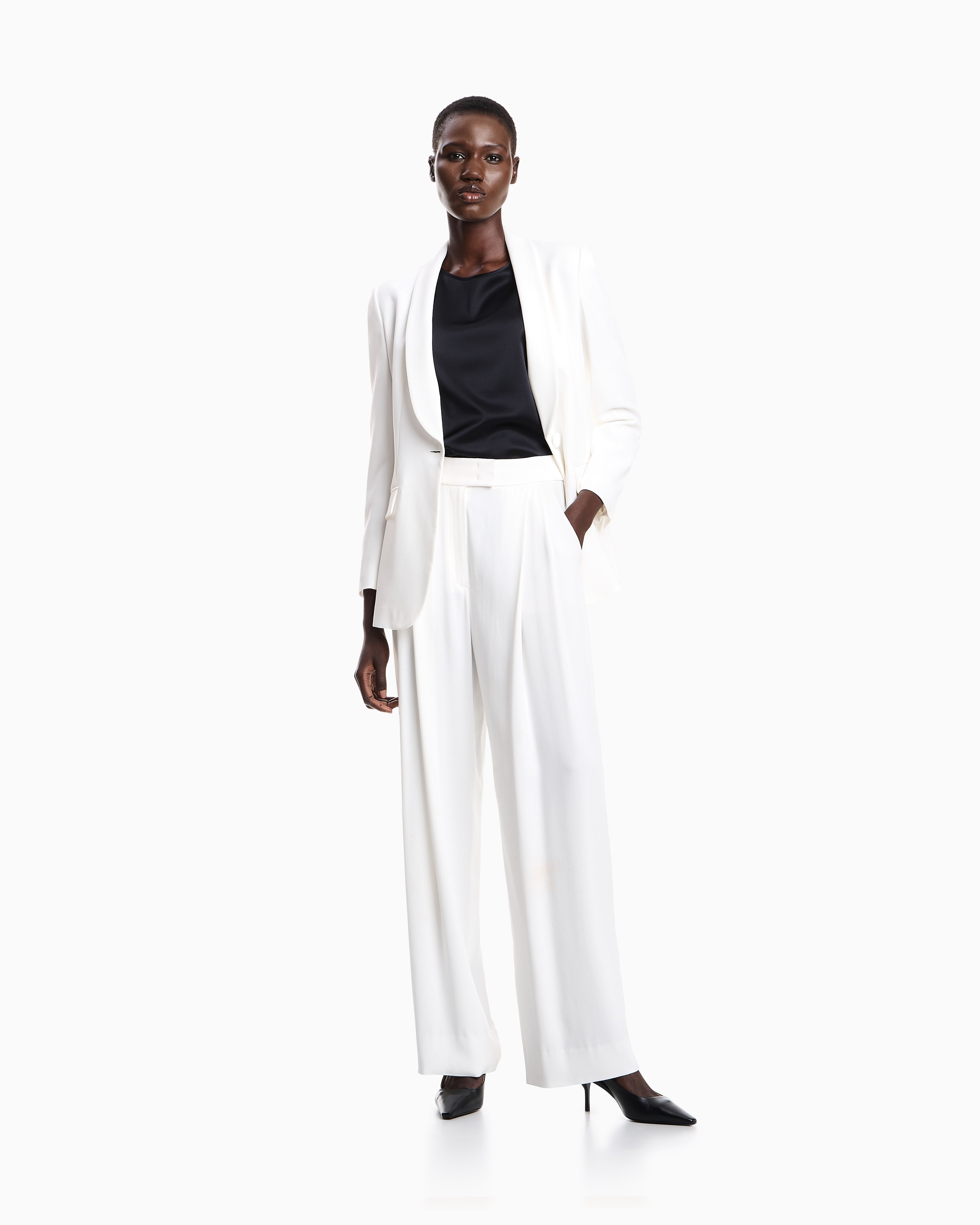 Emporio Armani Satin blouse in a silk blend with short sleeves Essential