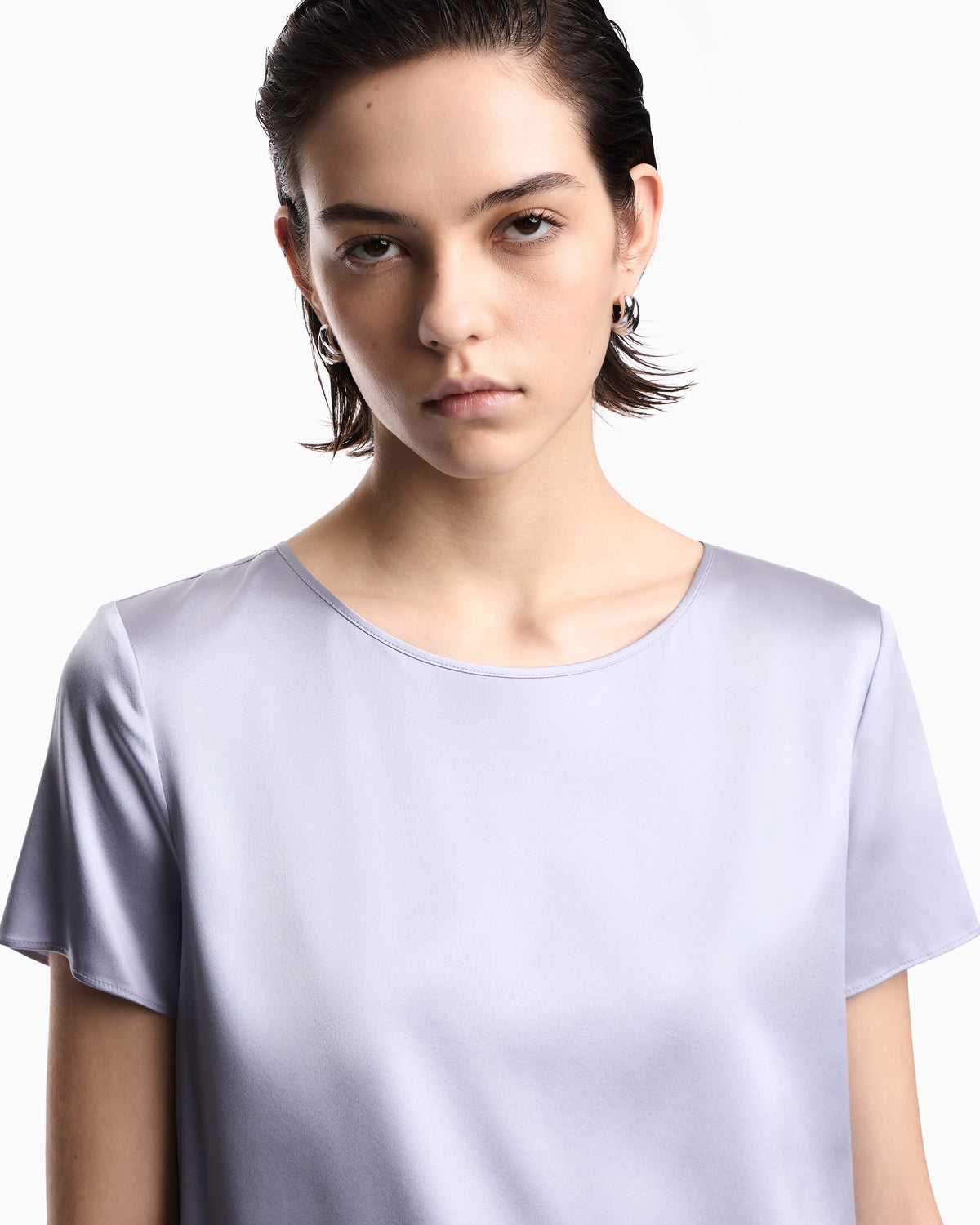 Emporio Armani Satin blouse in a silk blend with short sleeves Essential