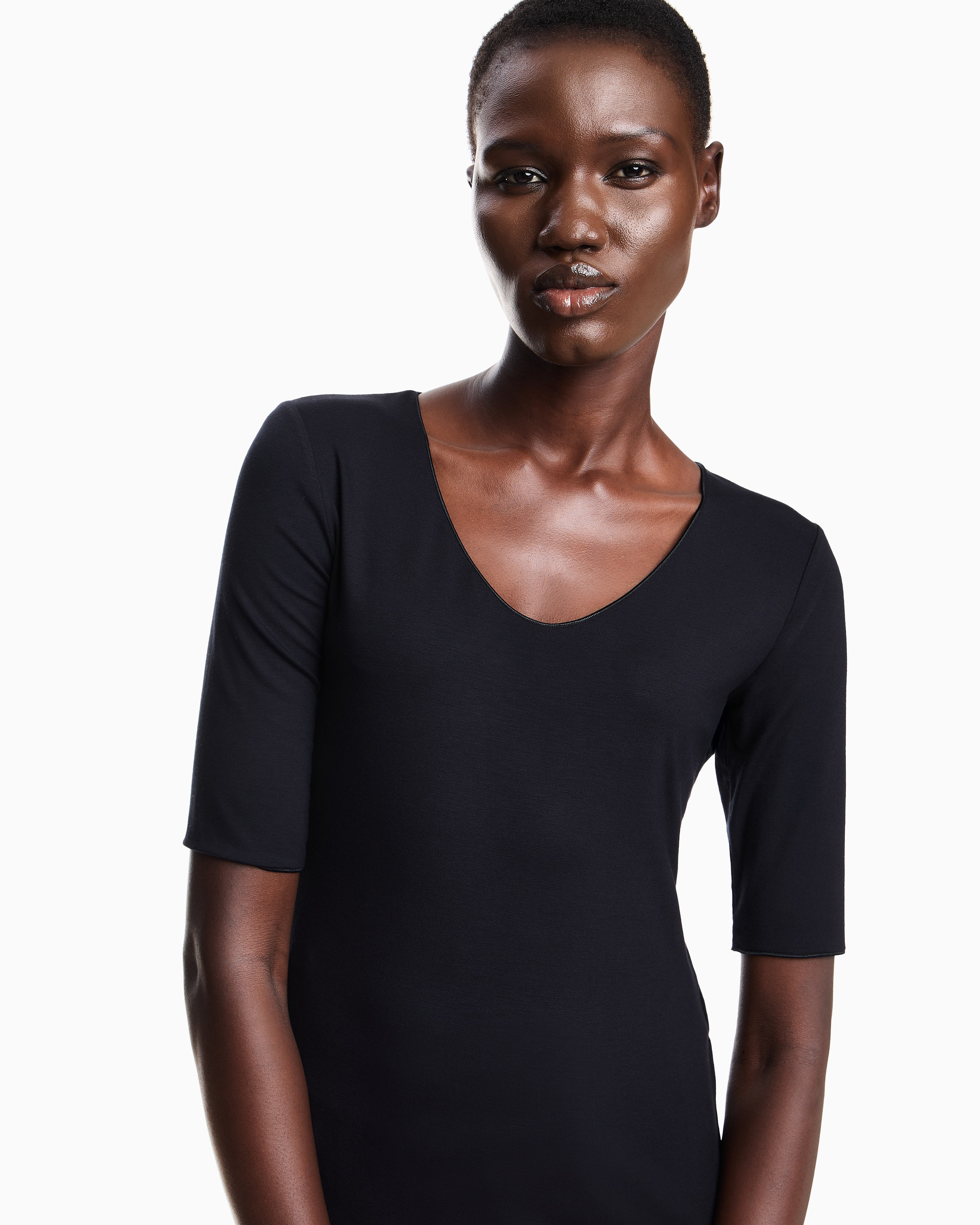 Emporio Armani Viscose stretch jersey V-neck jumper with three-quarter length sleeves