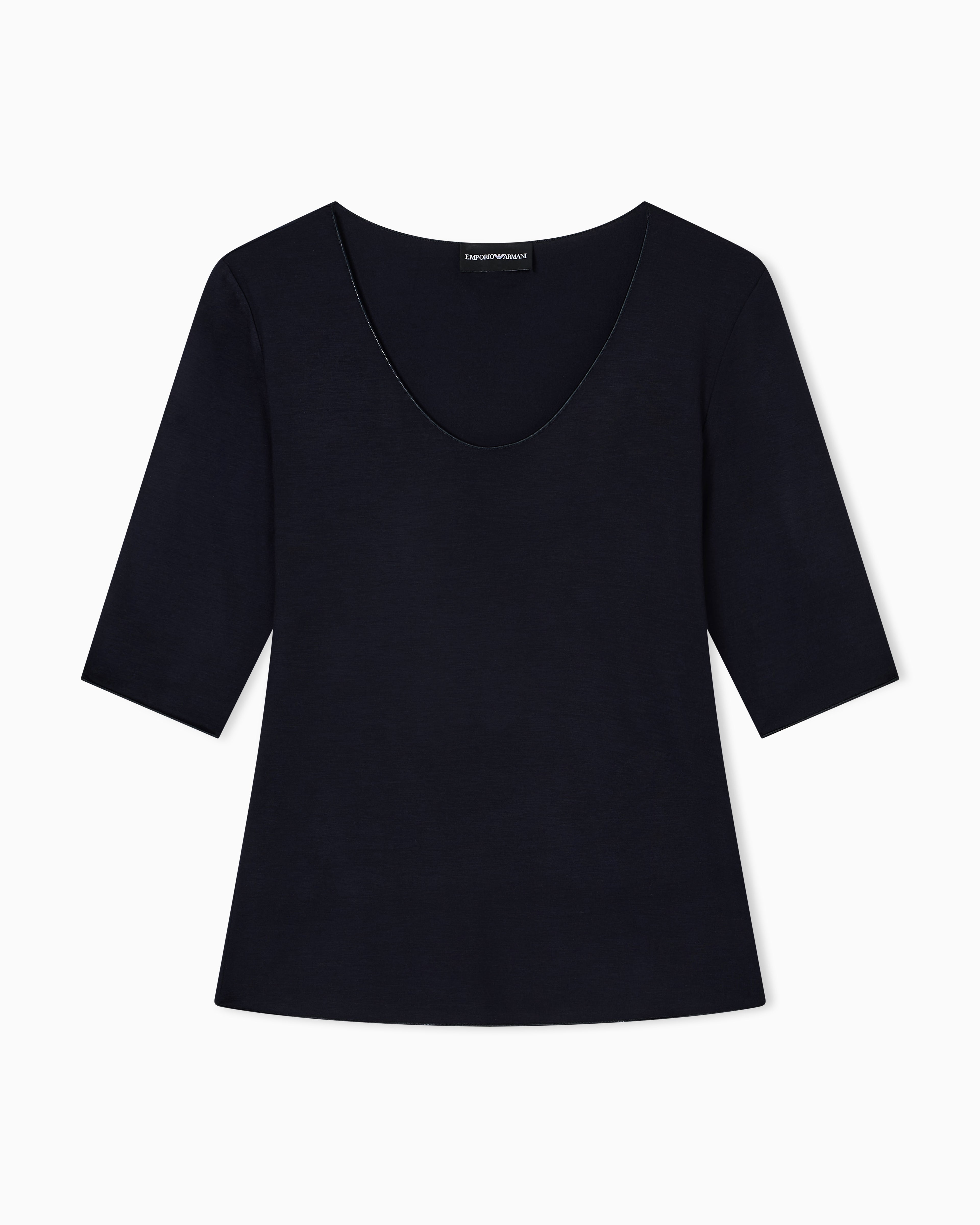 Emporio Armani Viscose stretch jersey V-neck jumper with three-quarter length sleeves