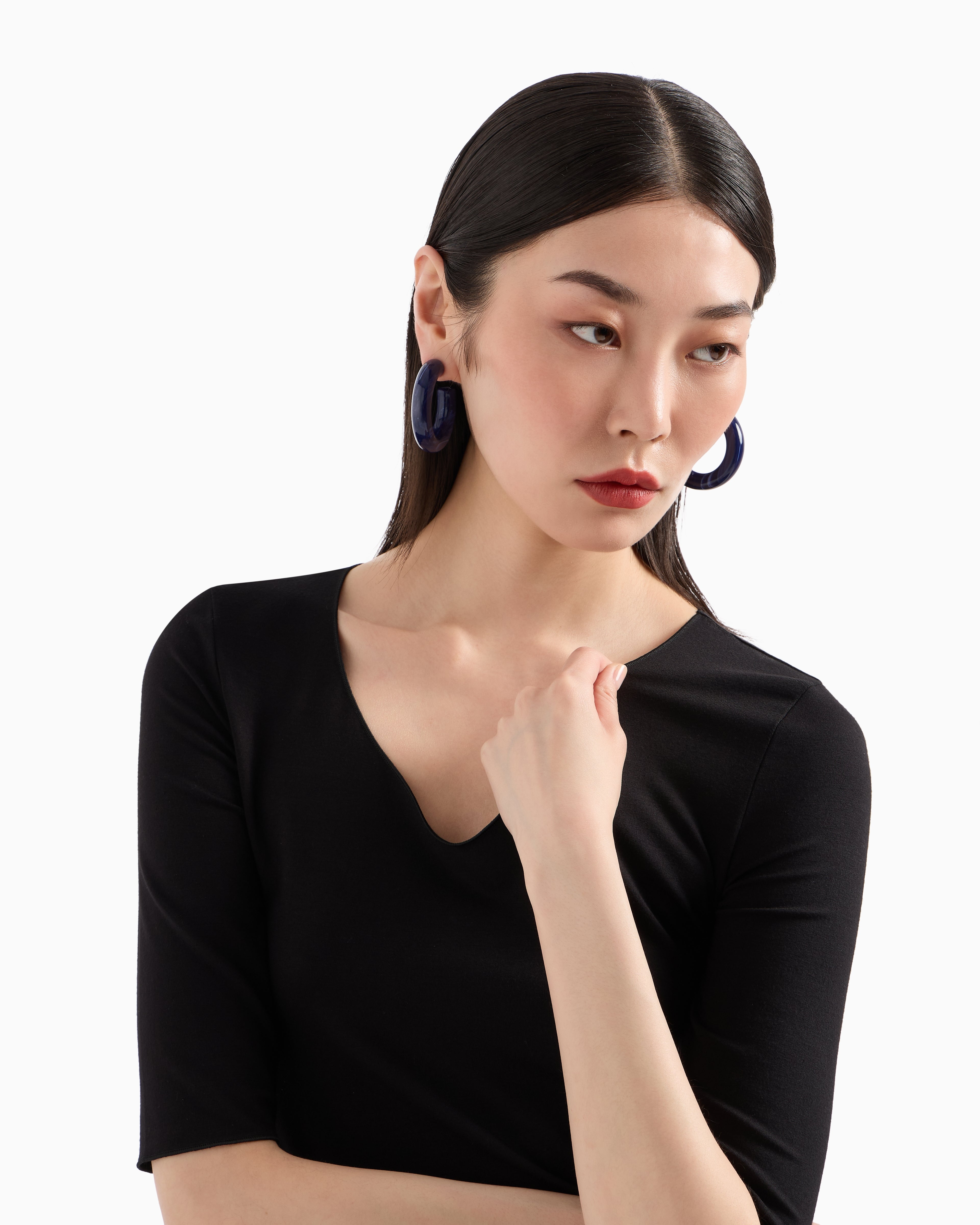 Emporio Armani Viscose stretch jersey V-neck jumper with three-quarter length sleeves