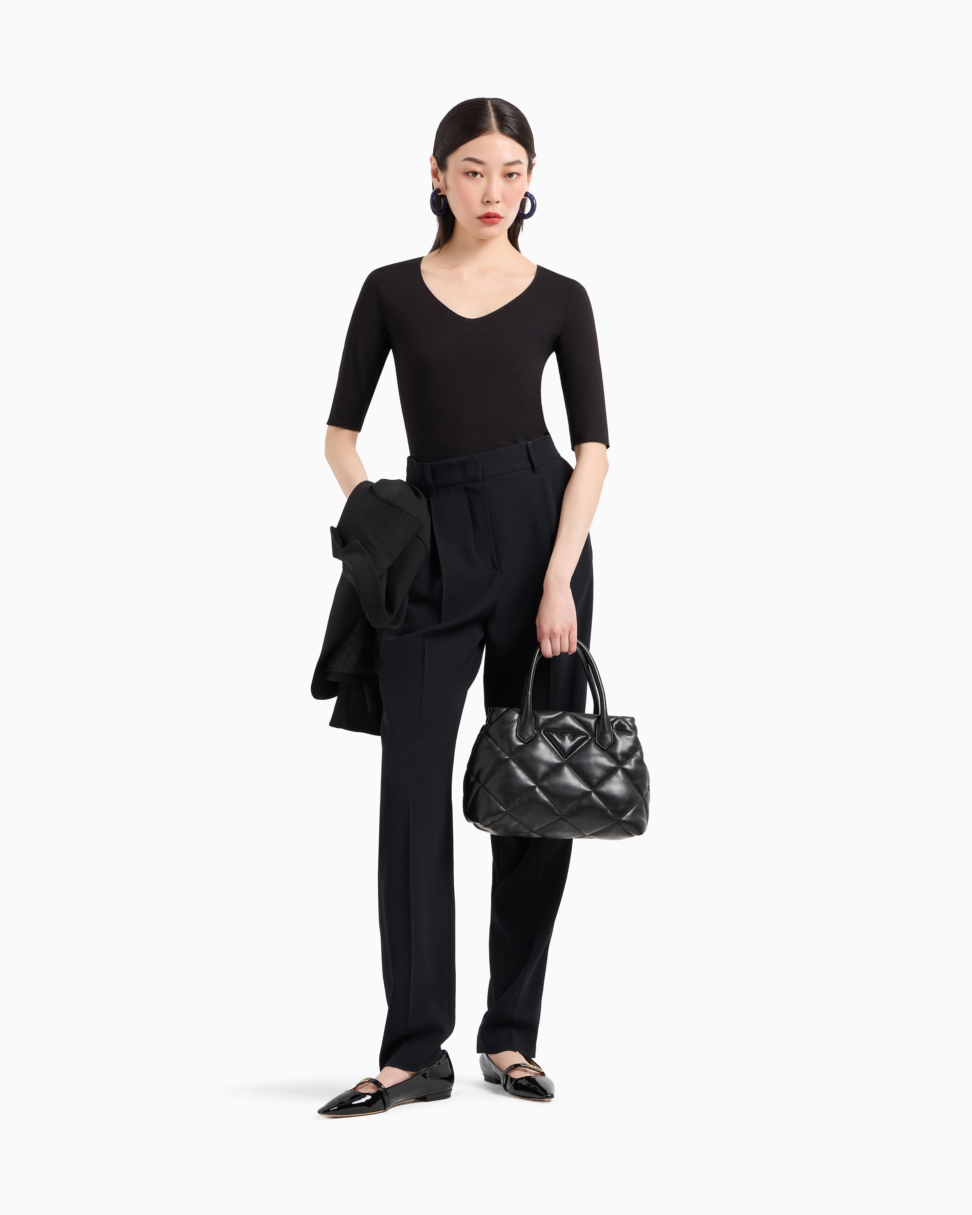 Emporio Armani Viscose stretch jersey V-neck jumper with three-quarter length sleeves