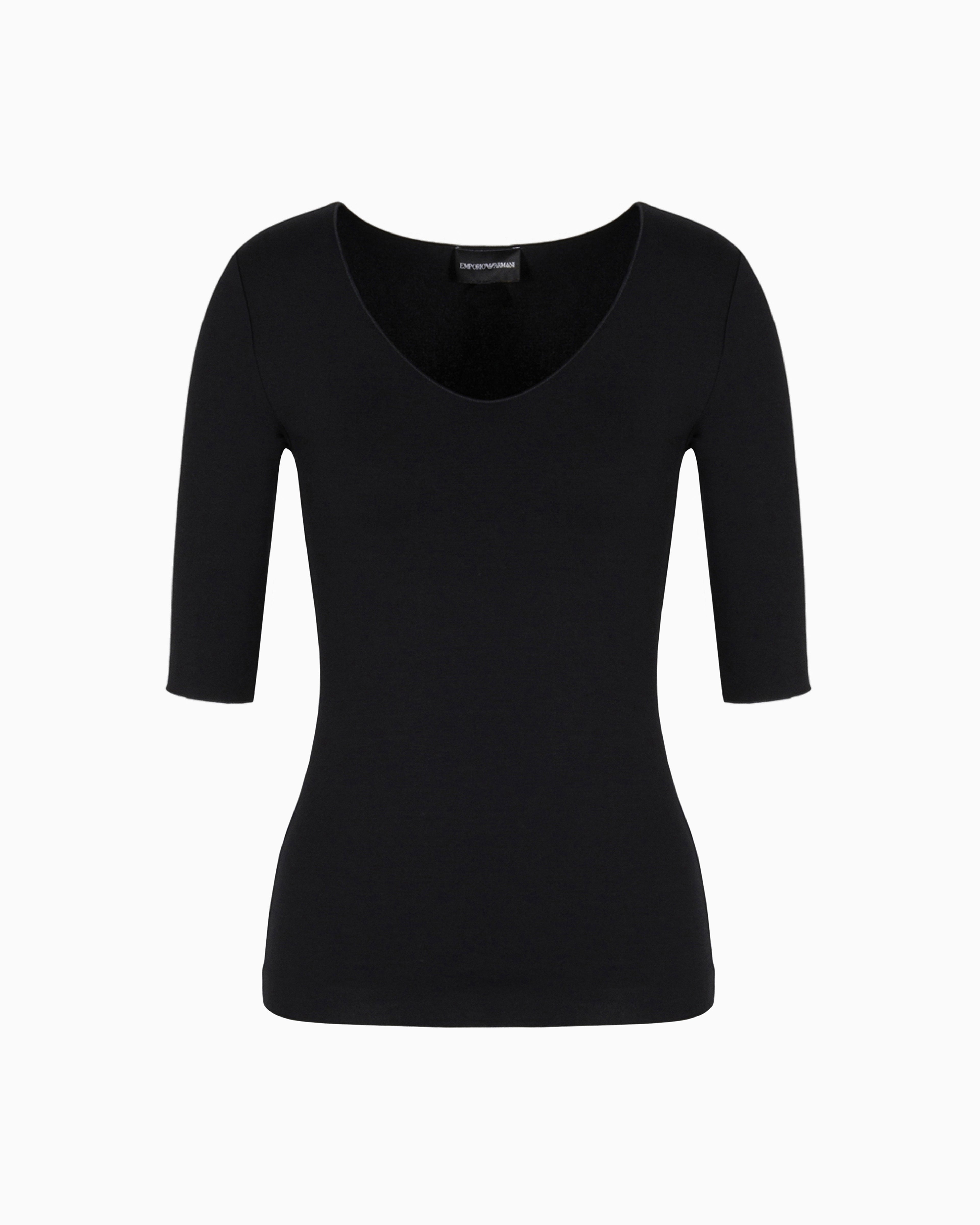 Emporio Armani Viscose stretch jersey V-neck jumper with three-quarter length sleeves