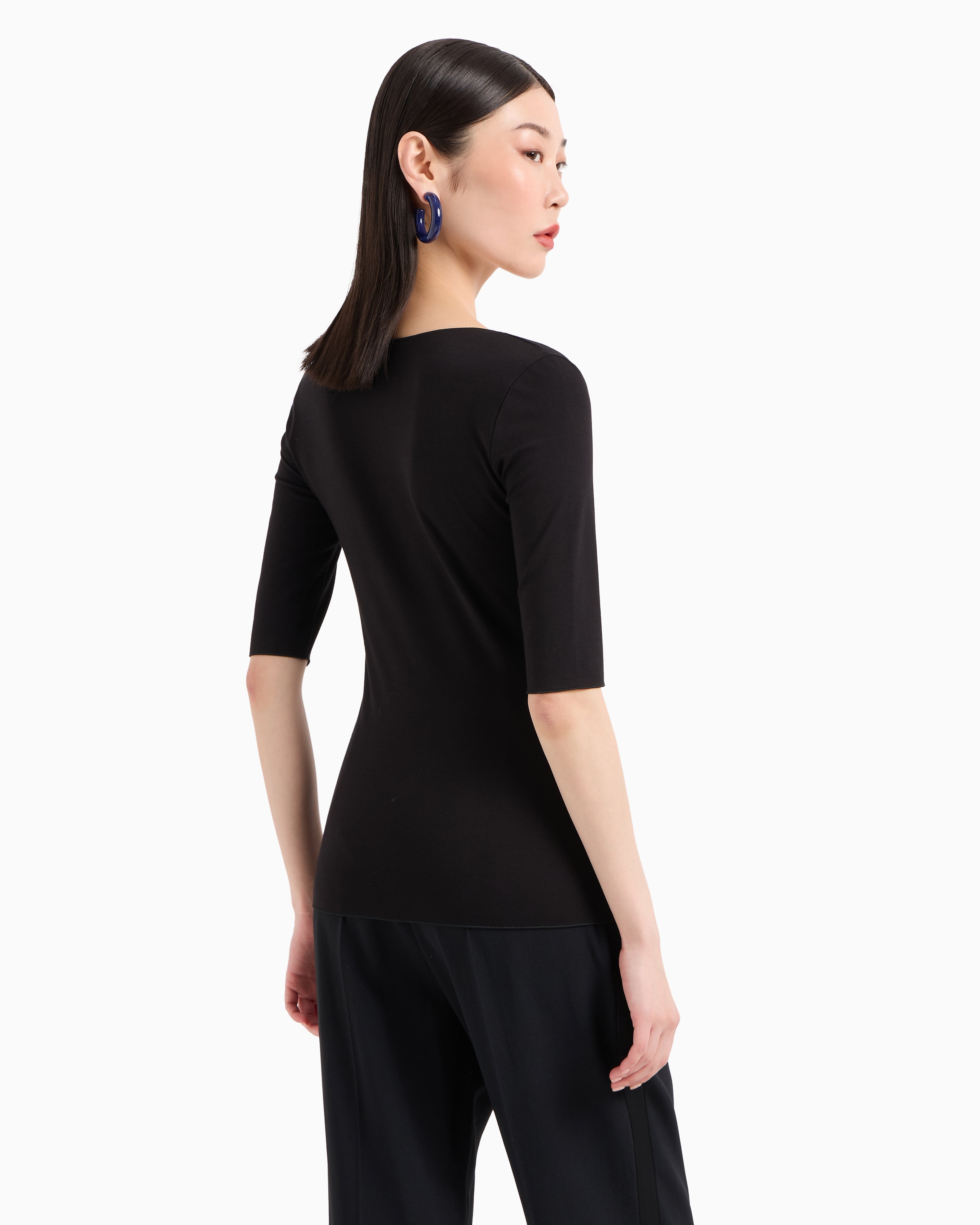 Emporio Armani Viscose stretch jersey V-neck jumper with three-quarter length sleeves