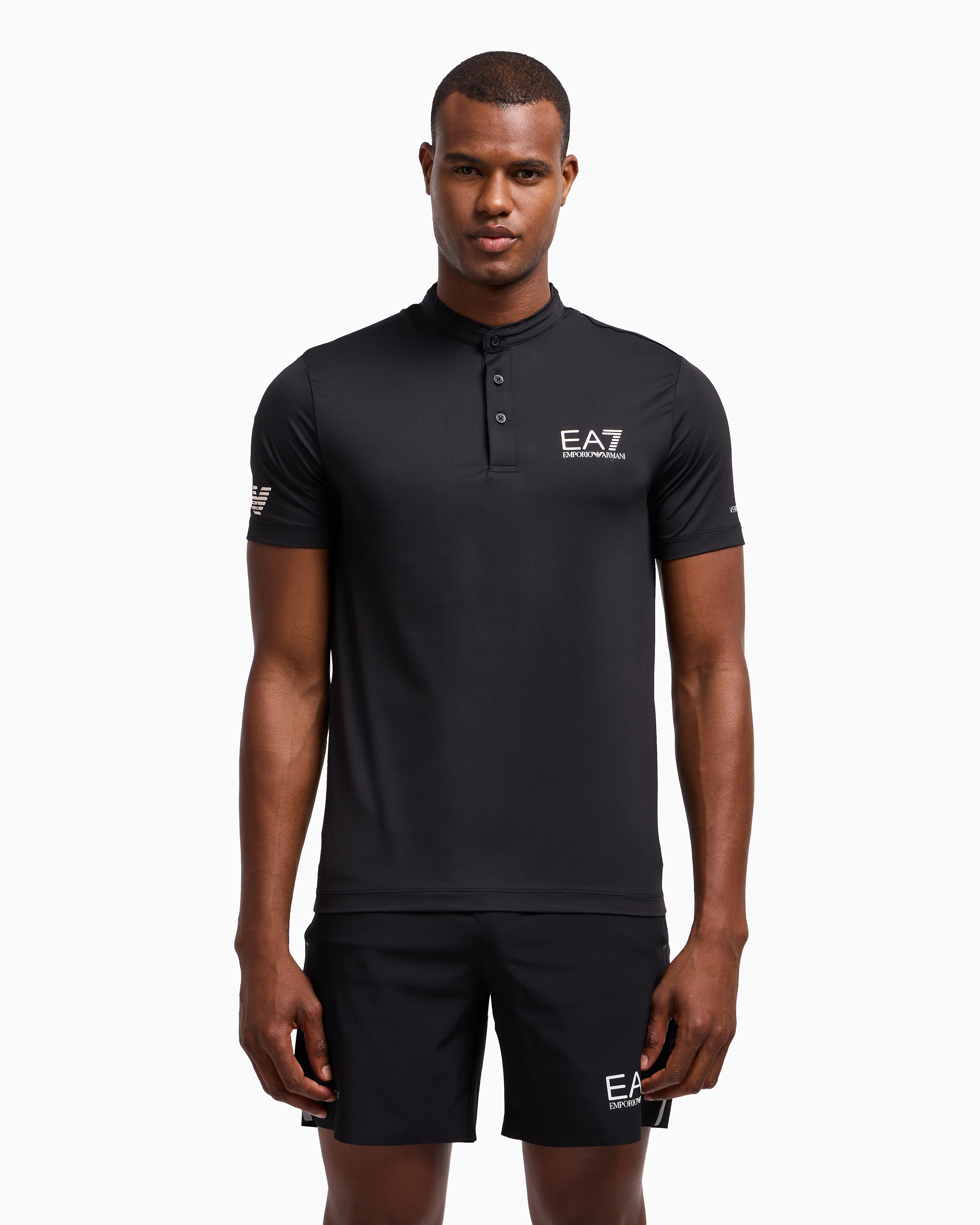 EA7 Tennis Pro Henley-collar polo shirt in VENTUS7 technical fabric