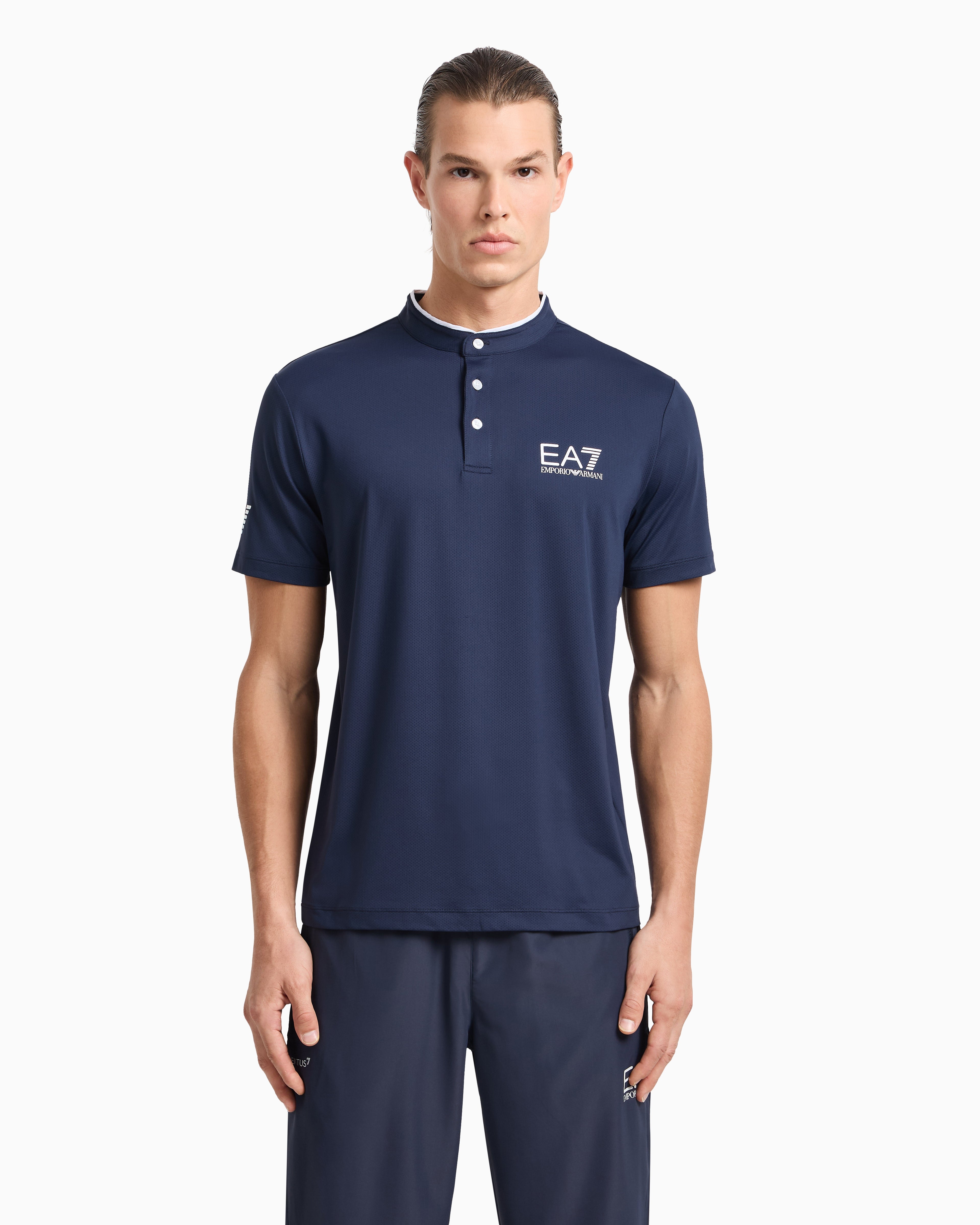 EA7 Tennis Pro Henley-collar polo shirt in VENTUS7 technical fabric