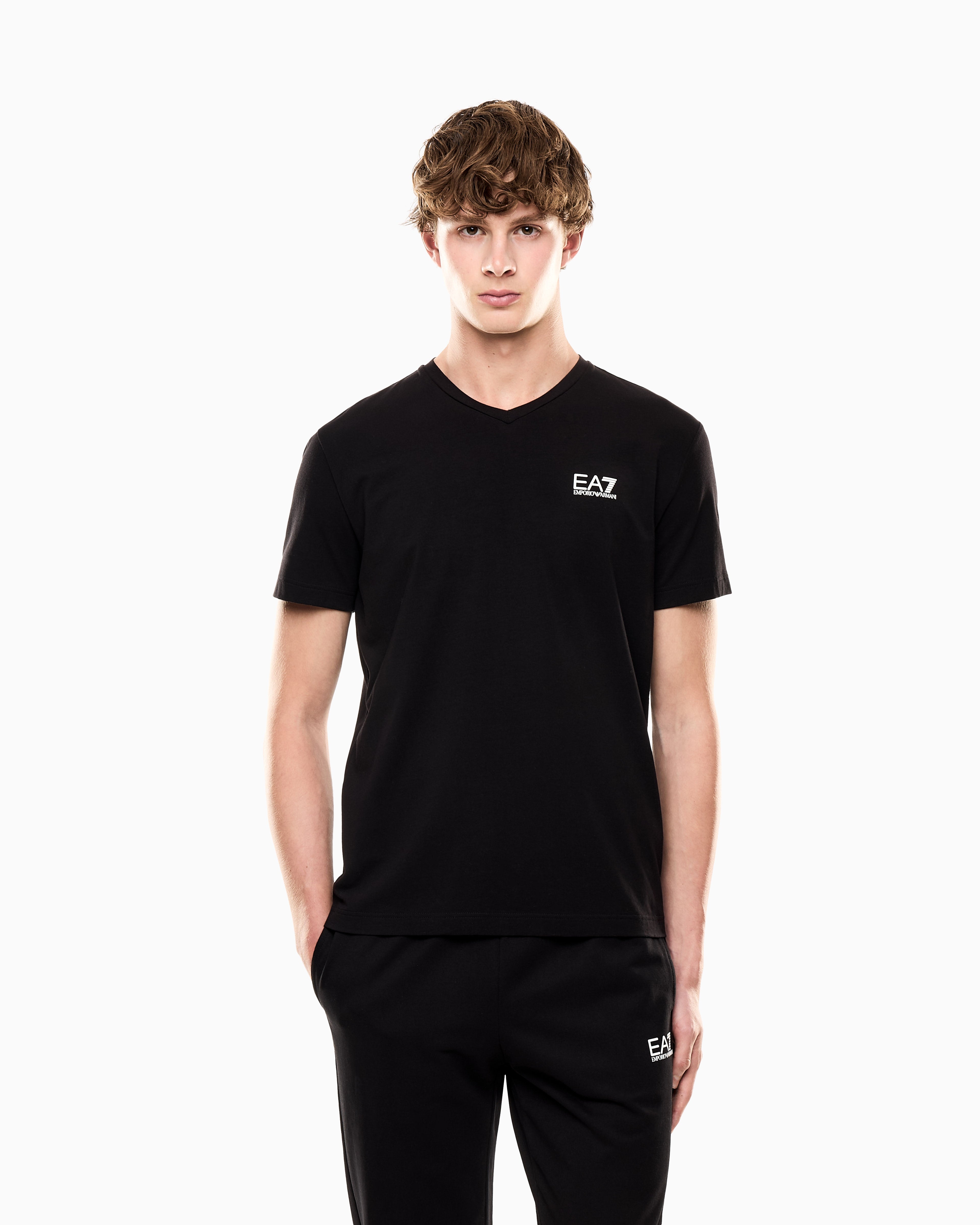 EA7 Core Identity stretch cotton jersey V-neck T-shirt