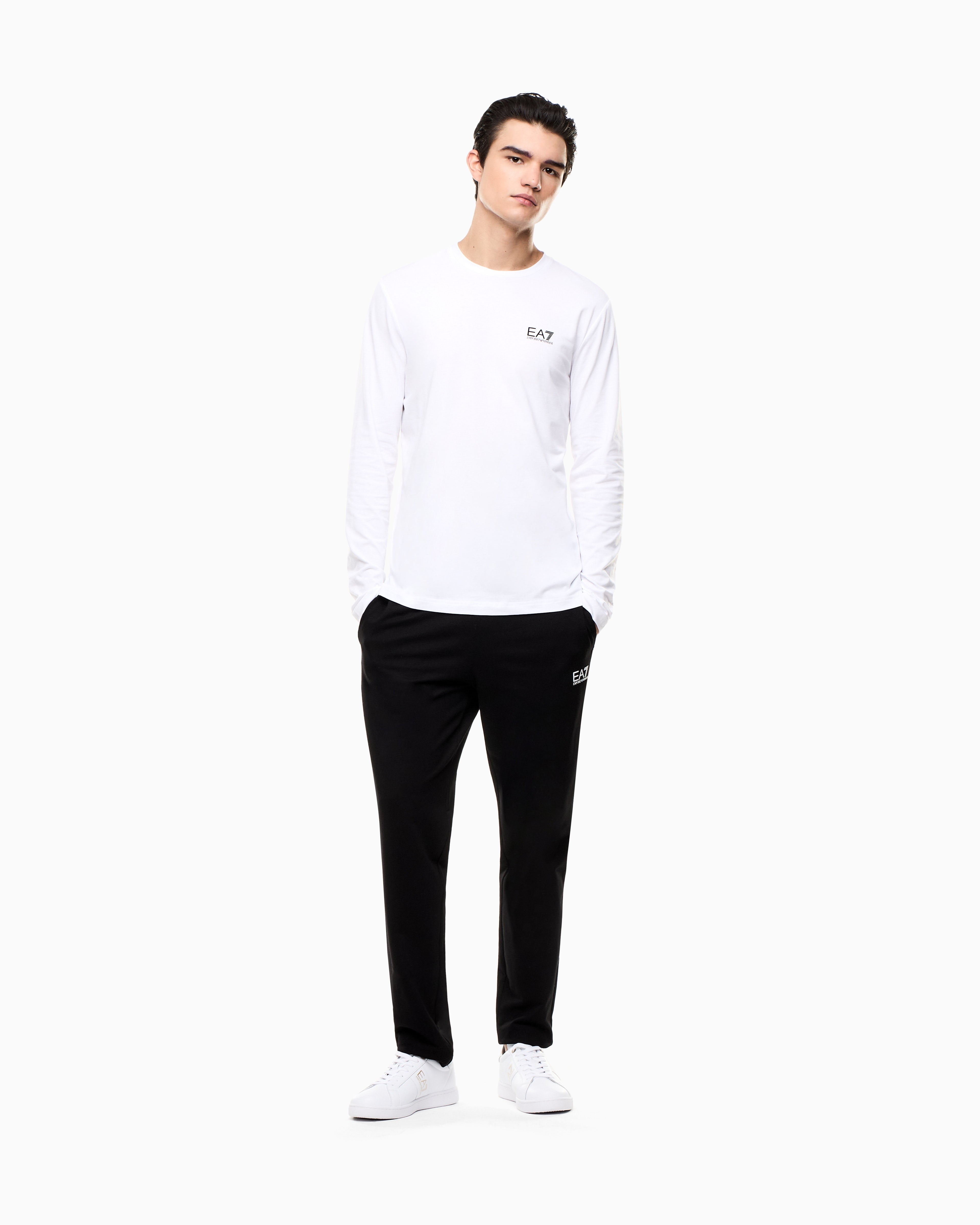 EA7 Crew neck t-shirt Core Identity in cotton with long sleeves