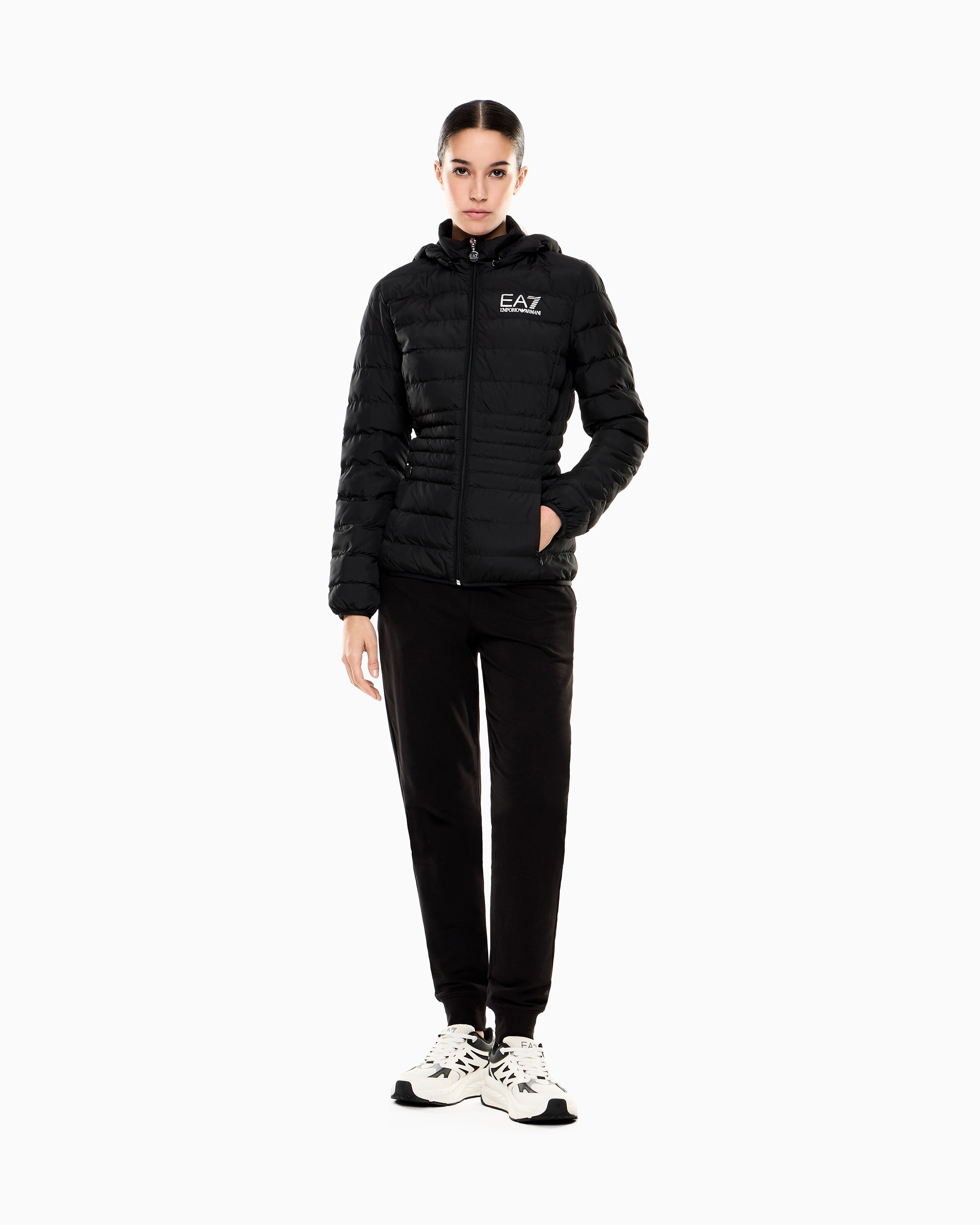 EA7 Core Lady recycled technical fabric padded hooded jacket
