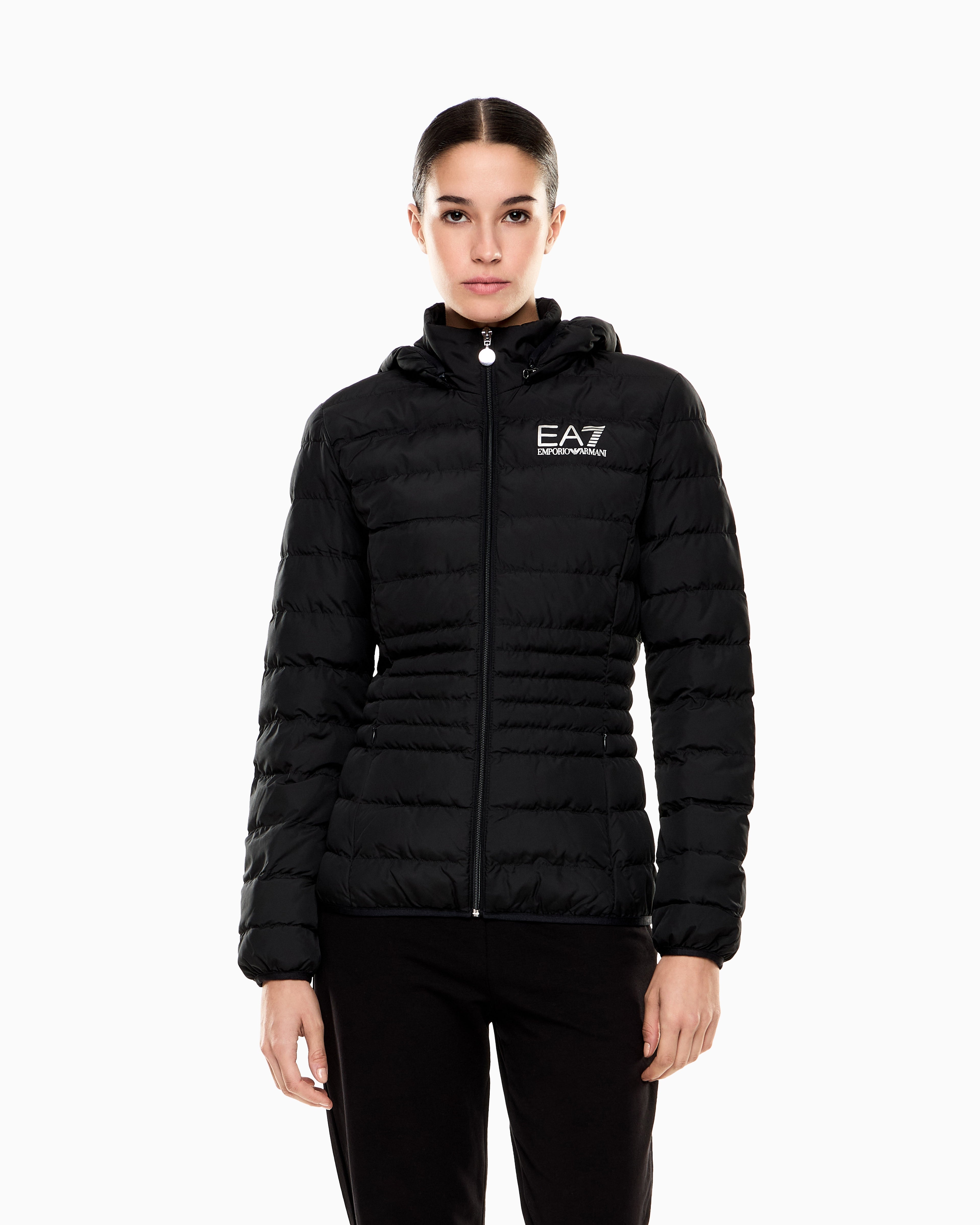 EA7 Core Lady recycled technical fabric padded hooded jacket