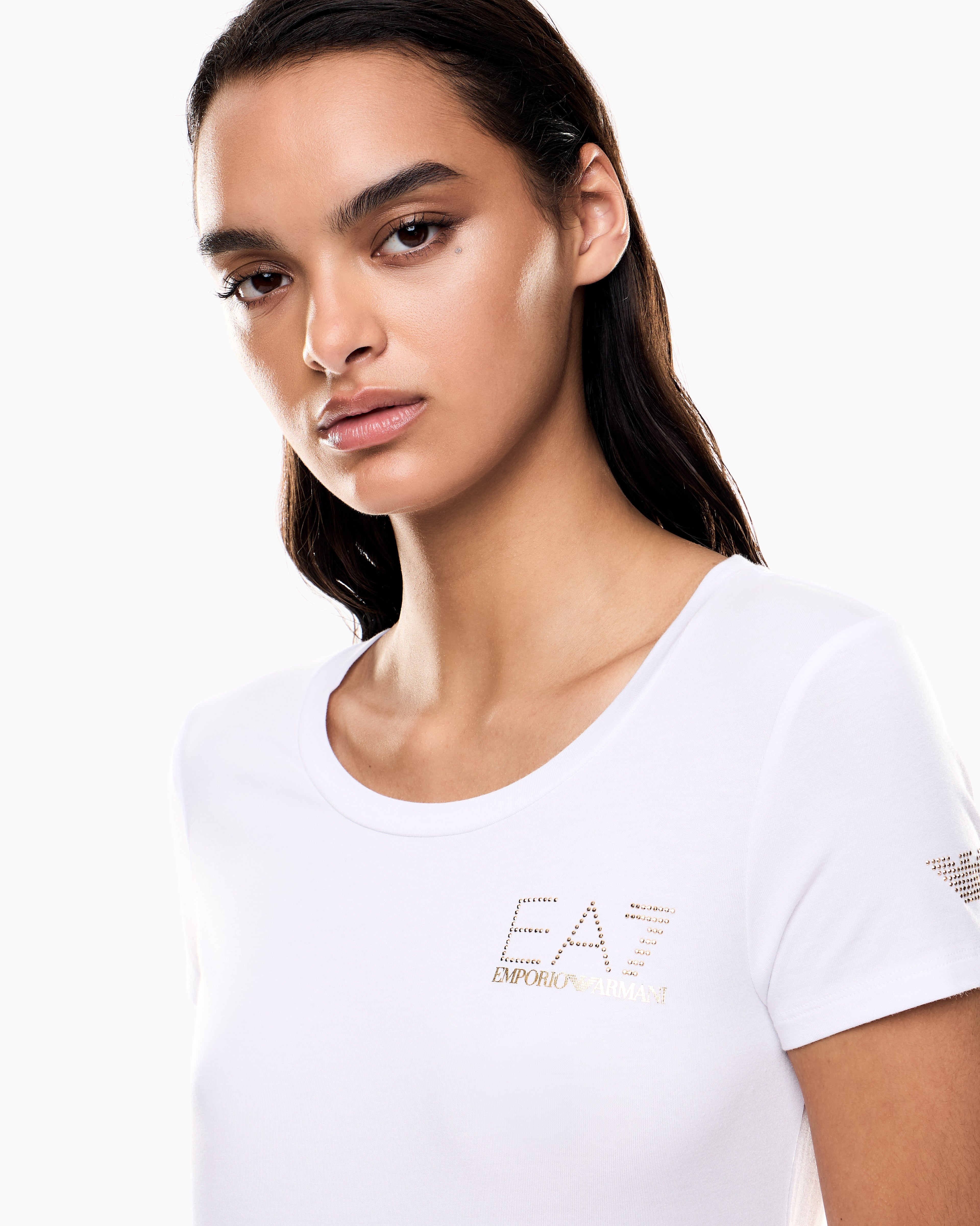 EA7 Stretch crew neck slim t-shirt with micro studs Evolution