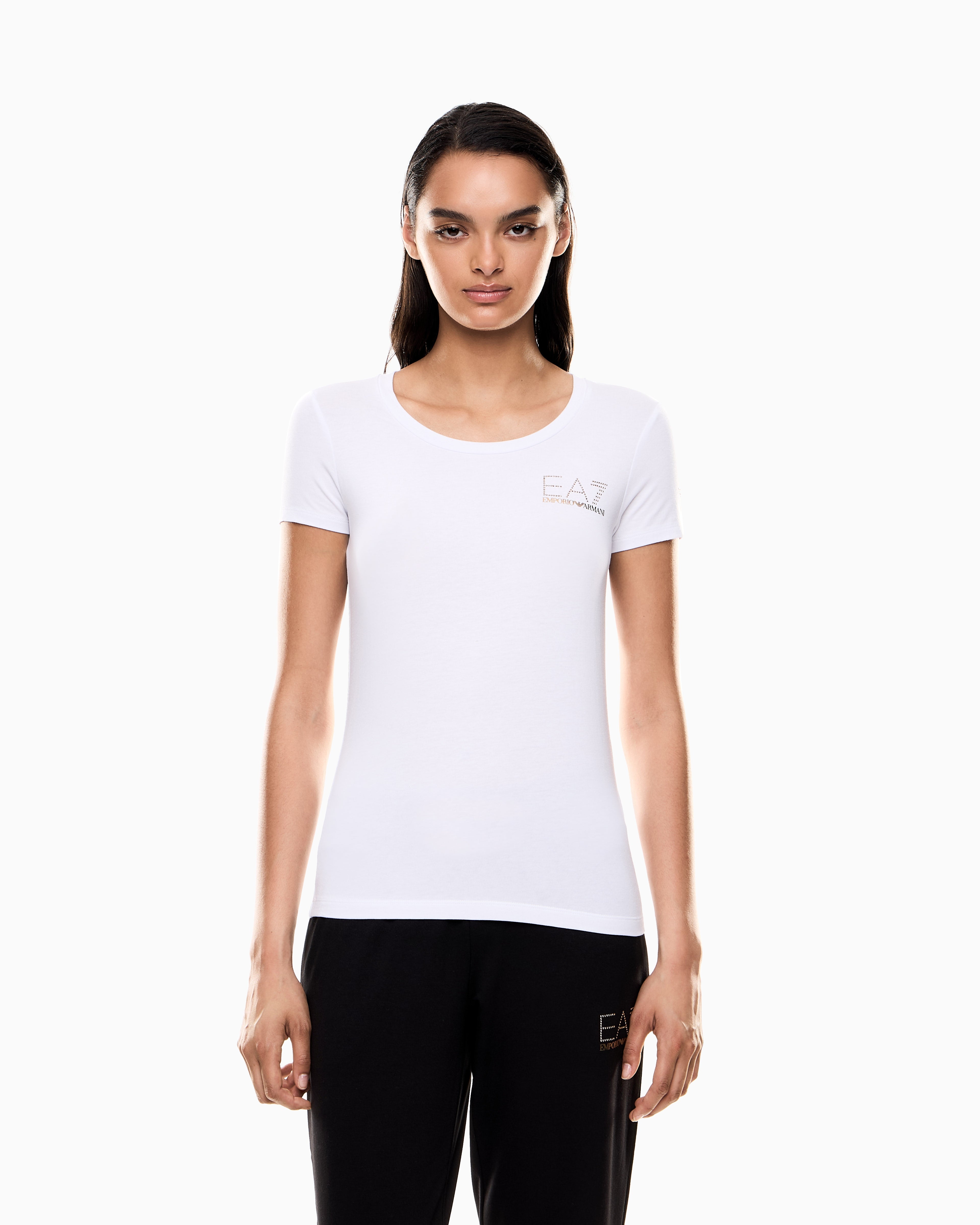EA7 Stretch crew neck slim t-shirt with micro studs Evolution