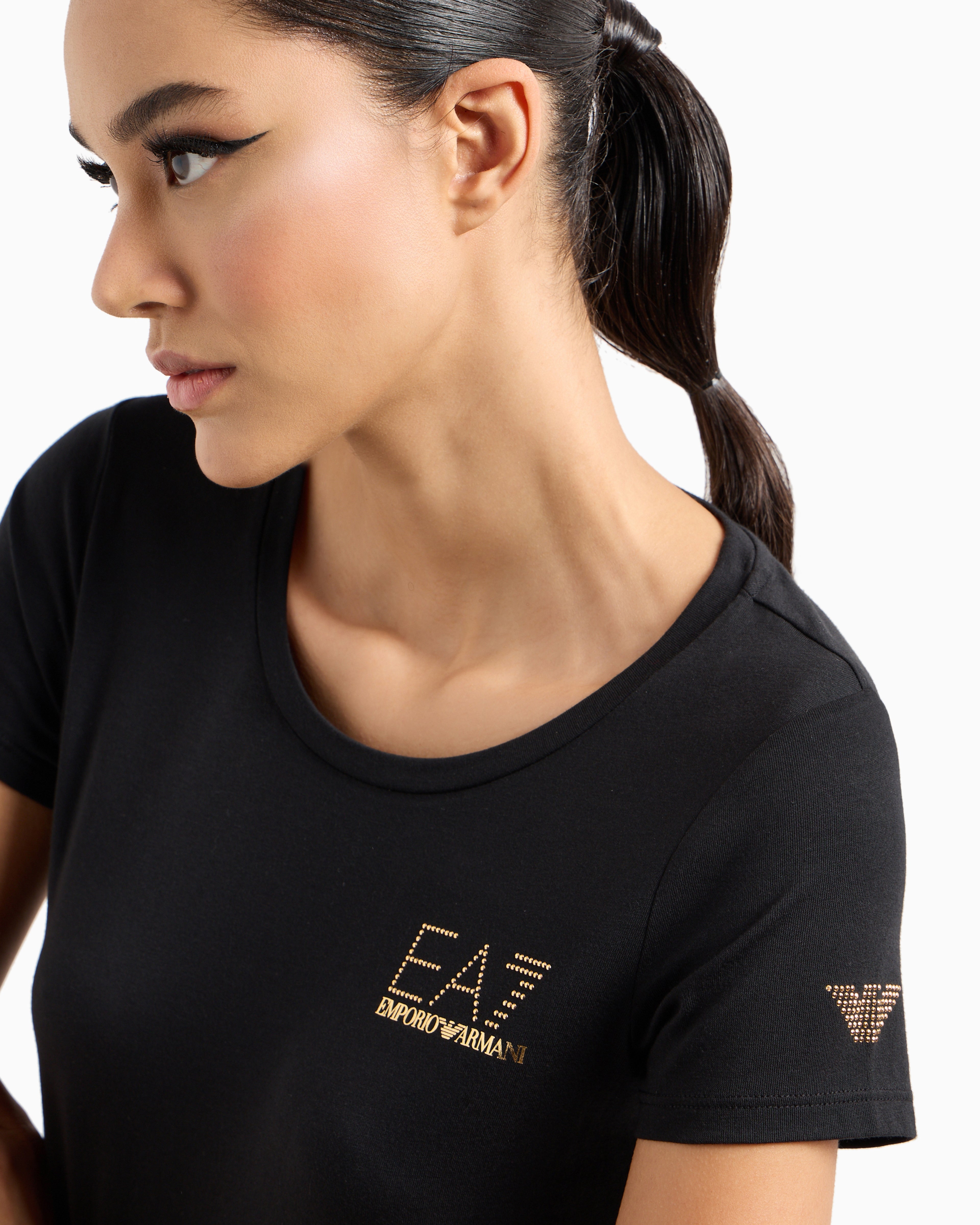 EA7 Stretch crew neck slim t-shirt with micro studs Evolution
