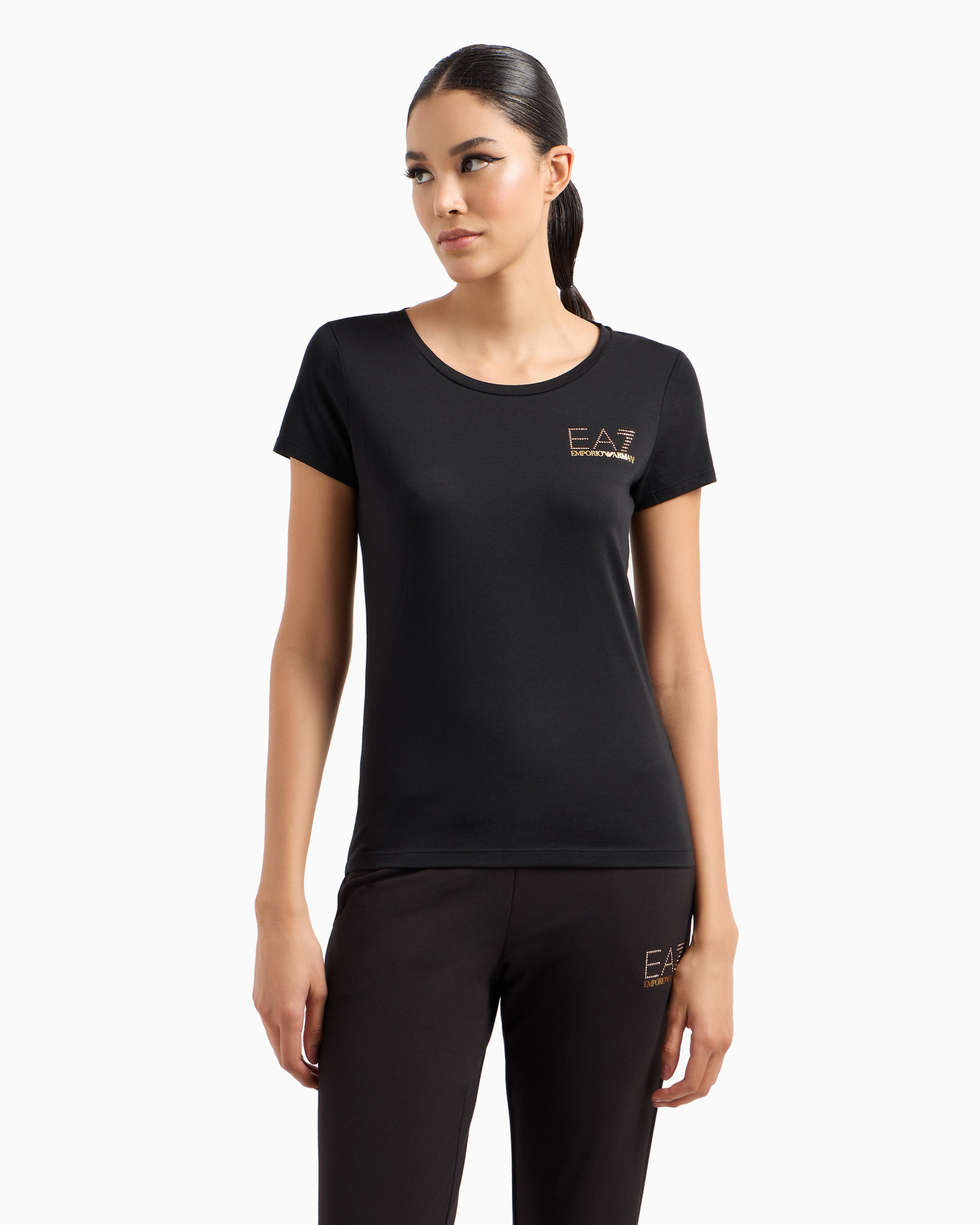 EA7 Stretch crew neck slim t-shirt with micro studs Evolution