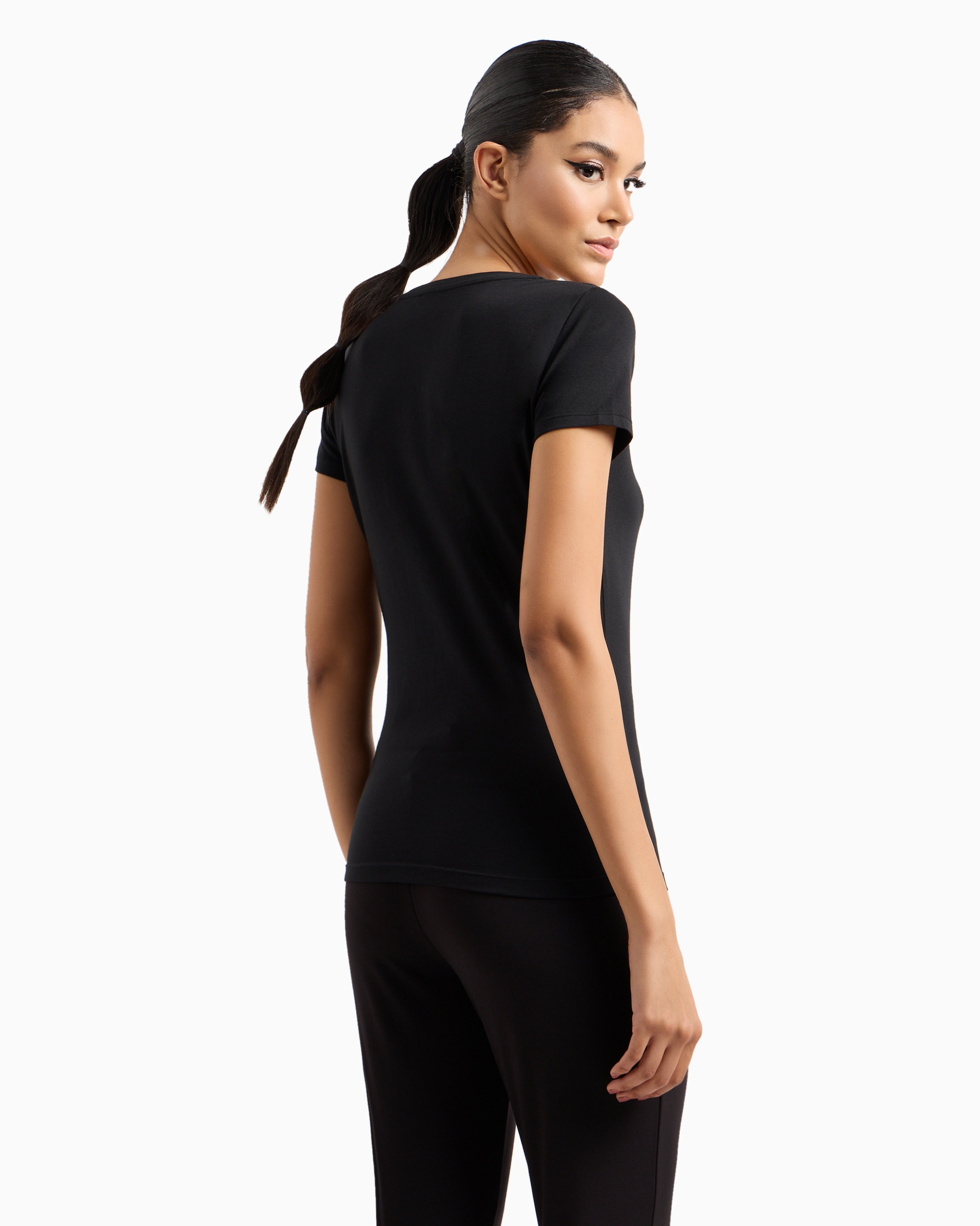 EA7 Stretch crew neck slim t-shirt with micro studs Evolution