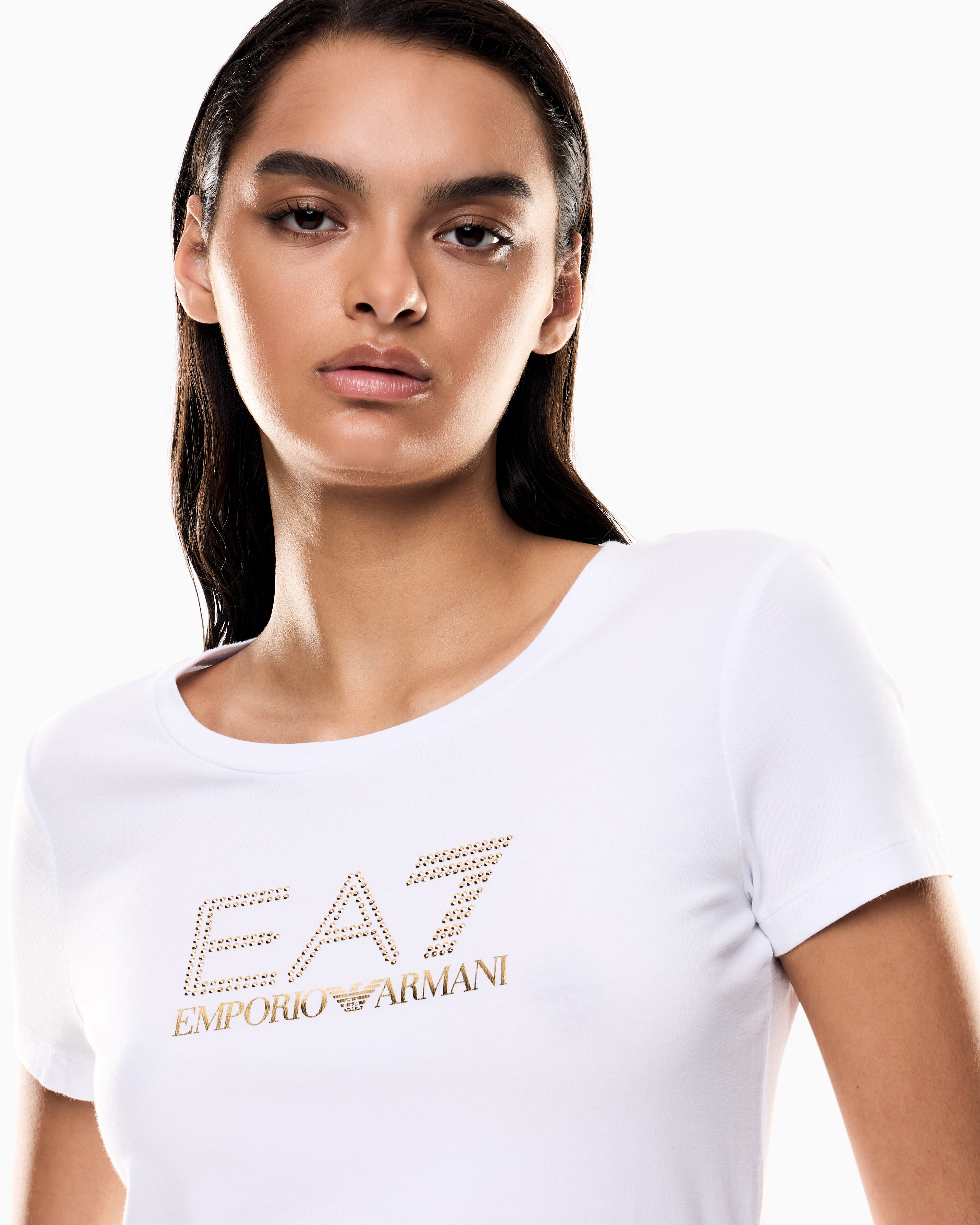 EA7 Stretch t-shirt in cotton with logo and studs Evolution