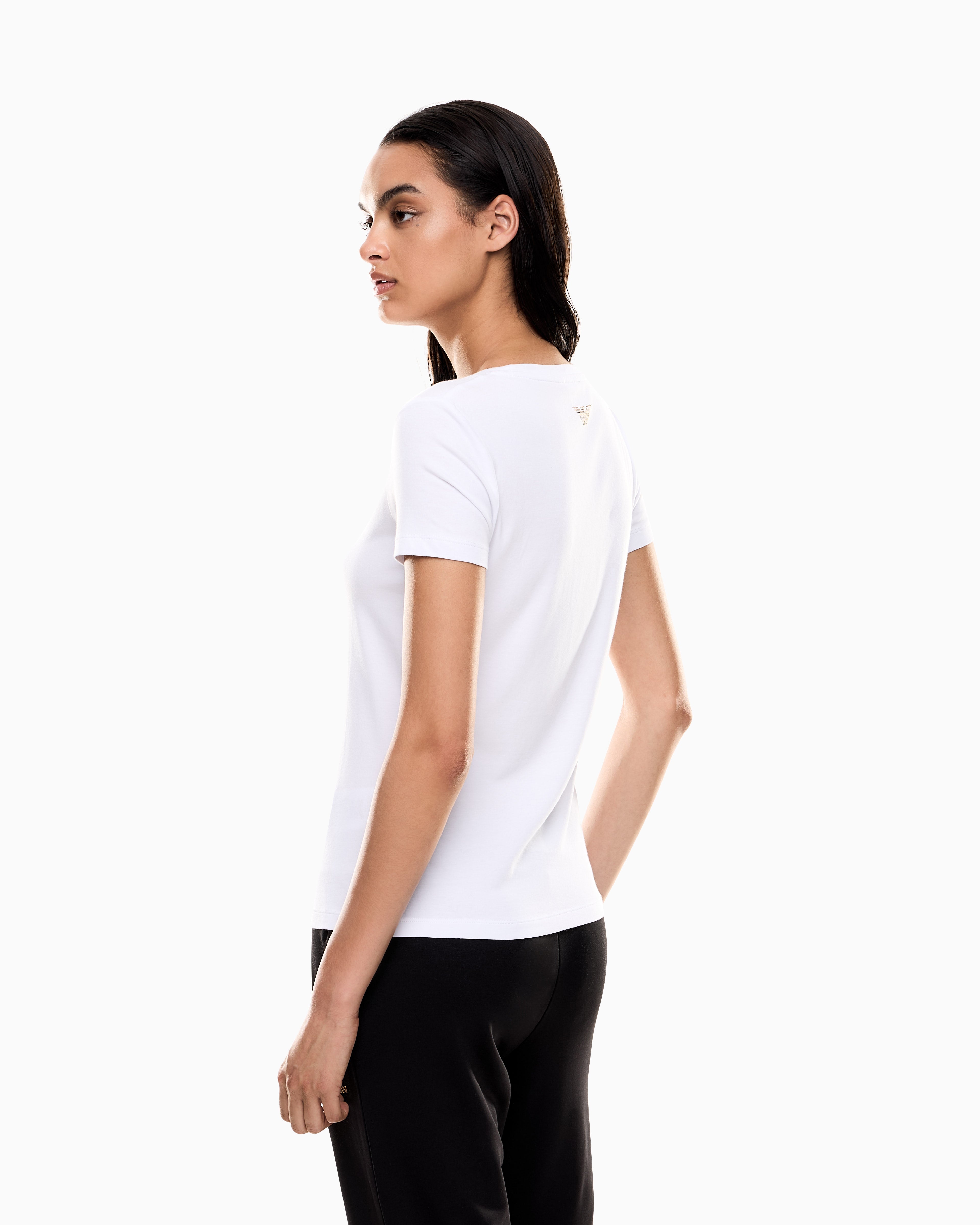 EA7 Stretch t-shirt in cotton with logo and studs Evolution