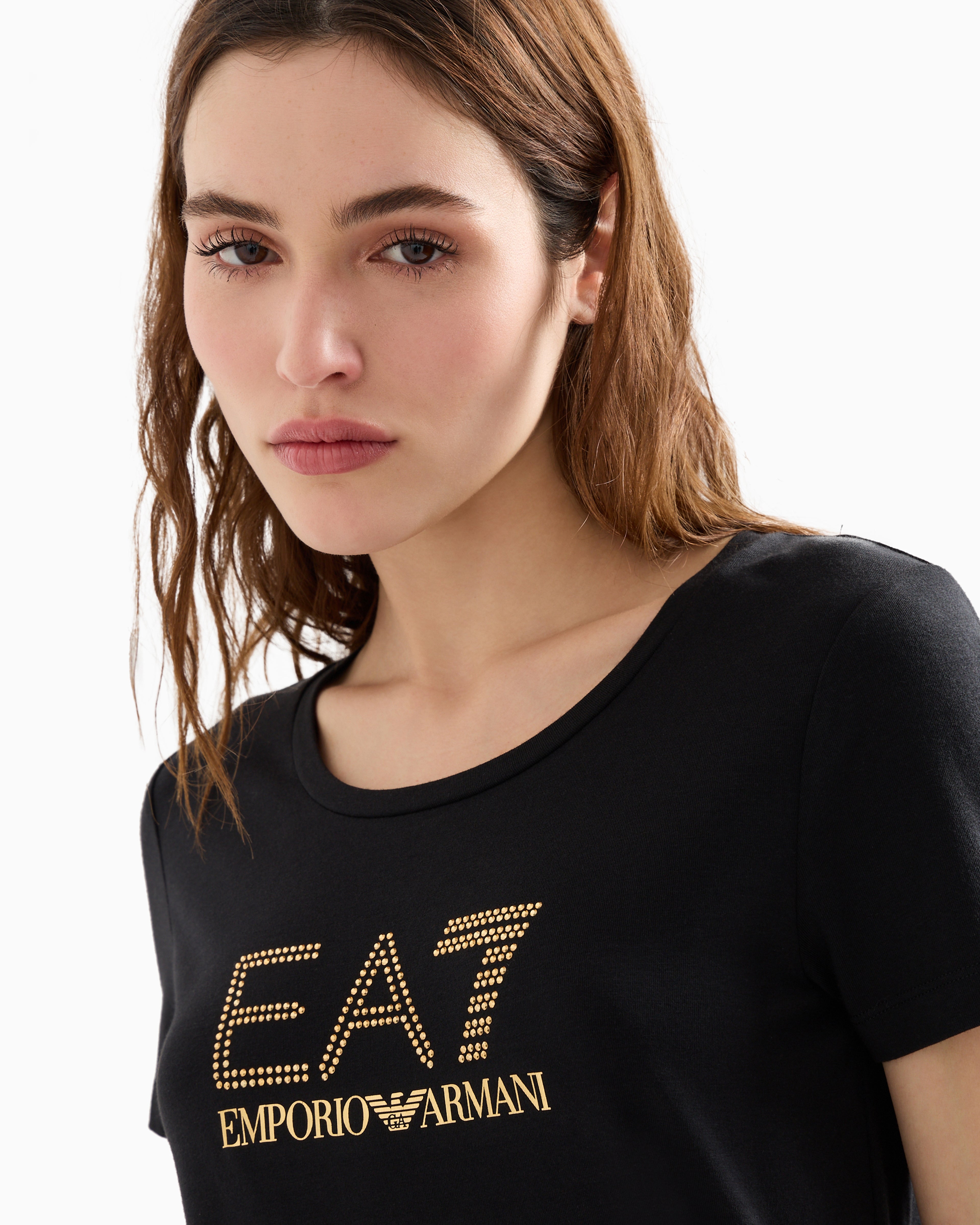 EA7 Stretch t-shirt in cotton with logo and studs Evolution