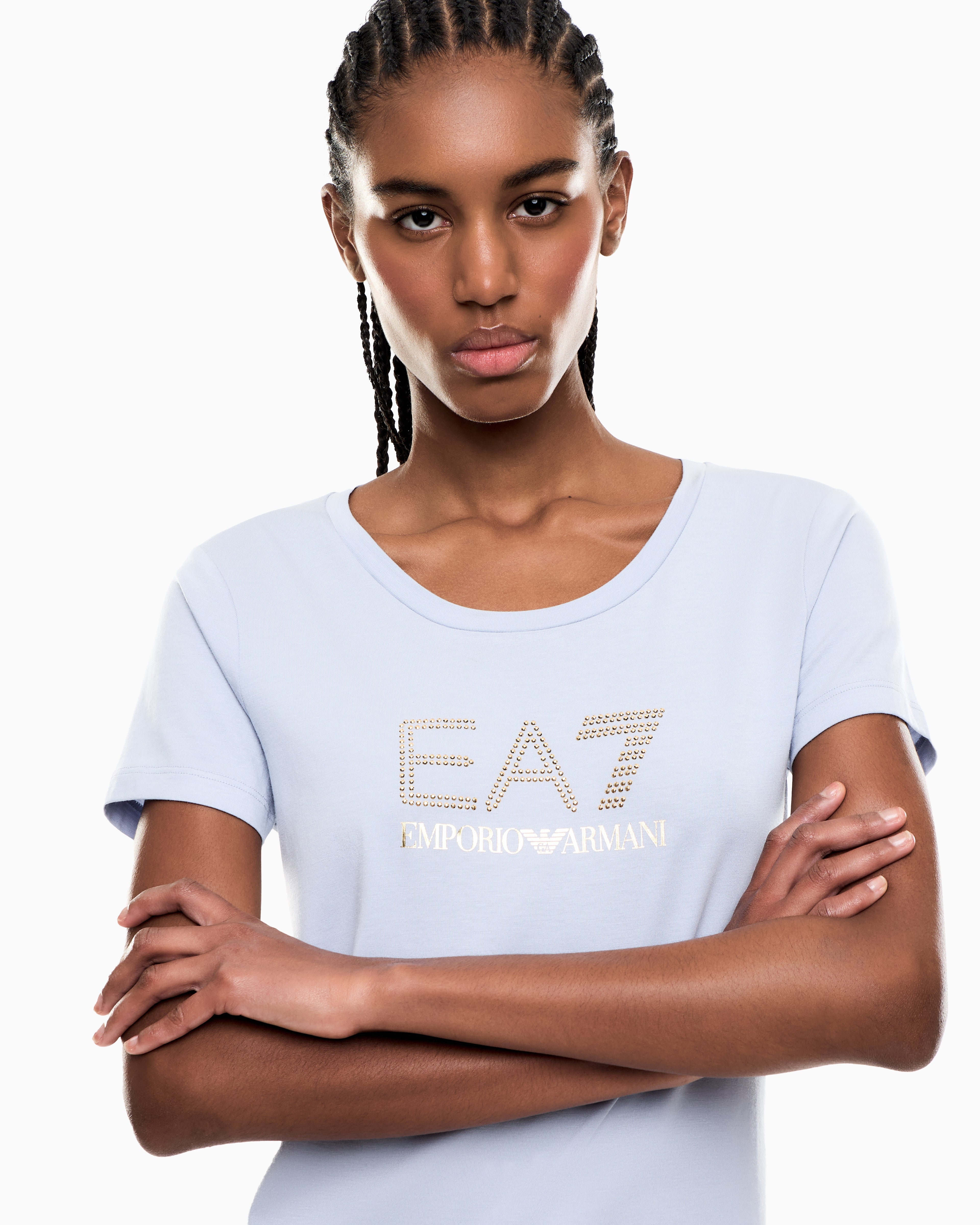 EA7 Stretch t-shirt in cotton with logo and studs Evolution