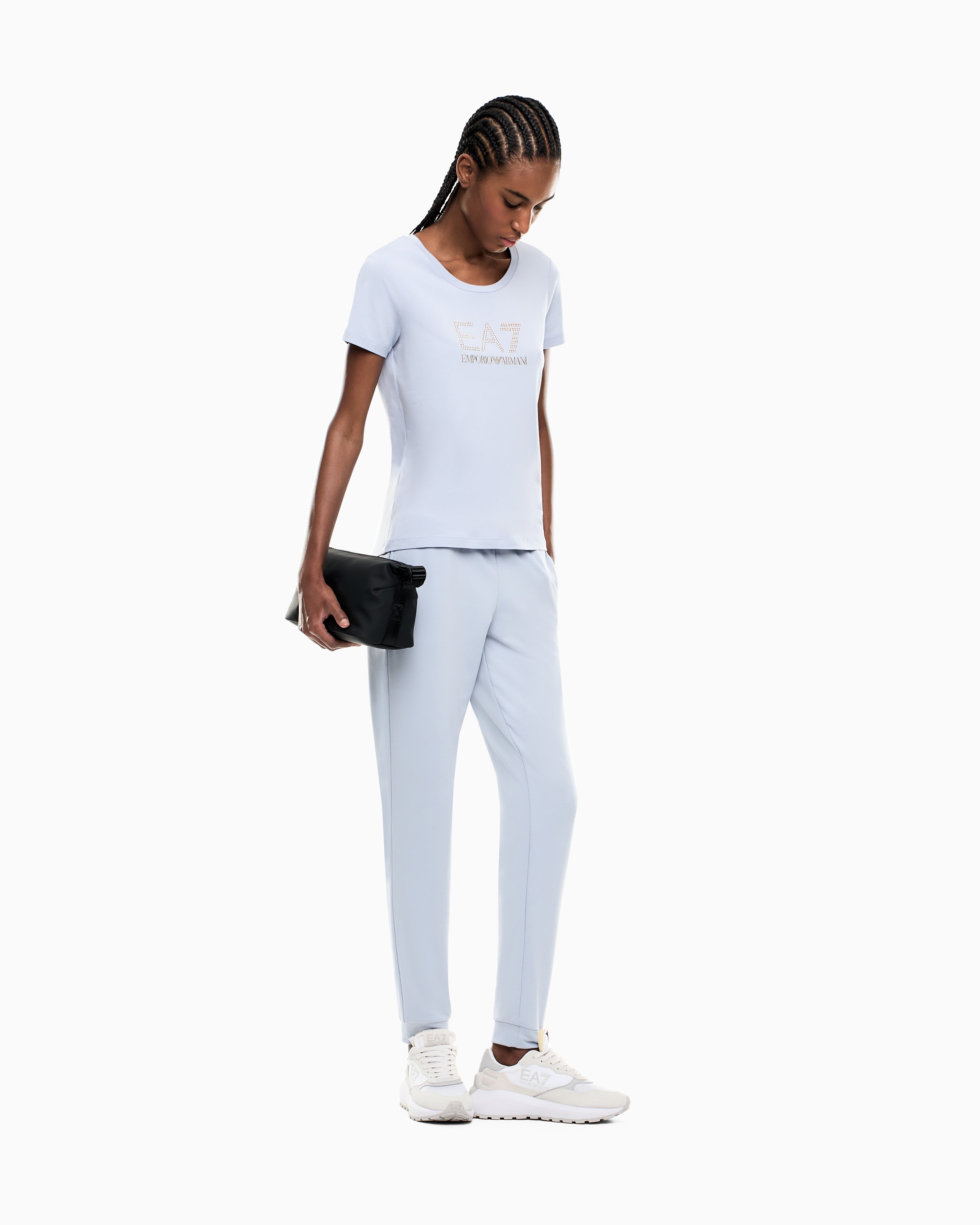 EA7 Stretch t-shirt in cotton with logo and studs Evolution