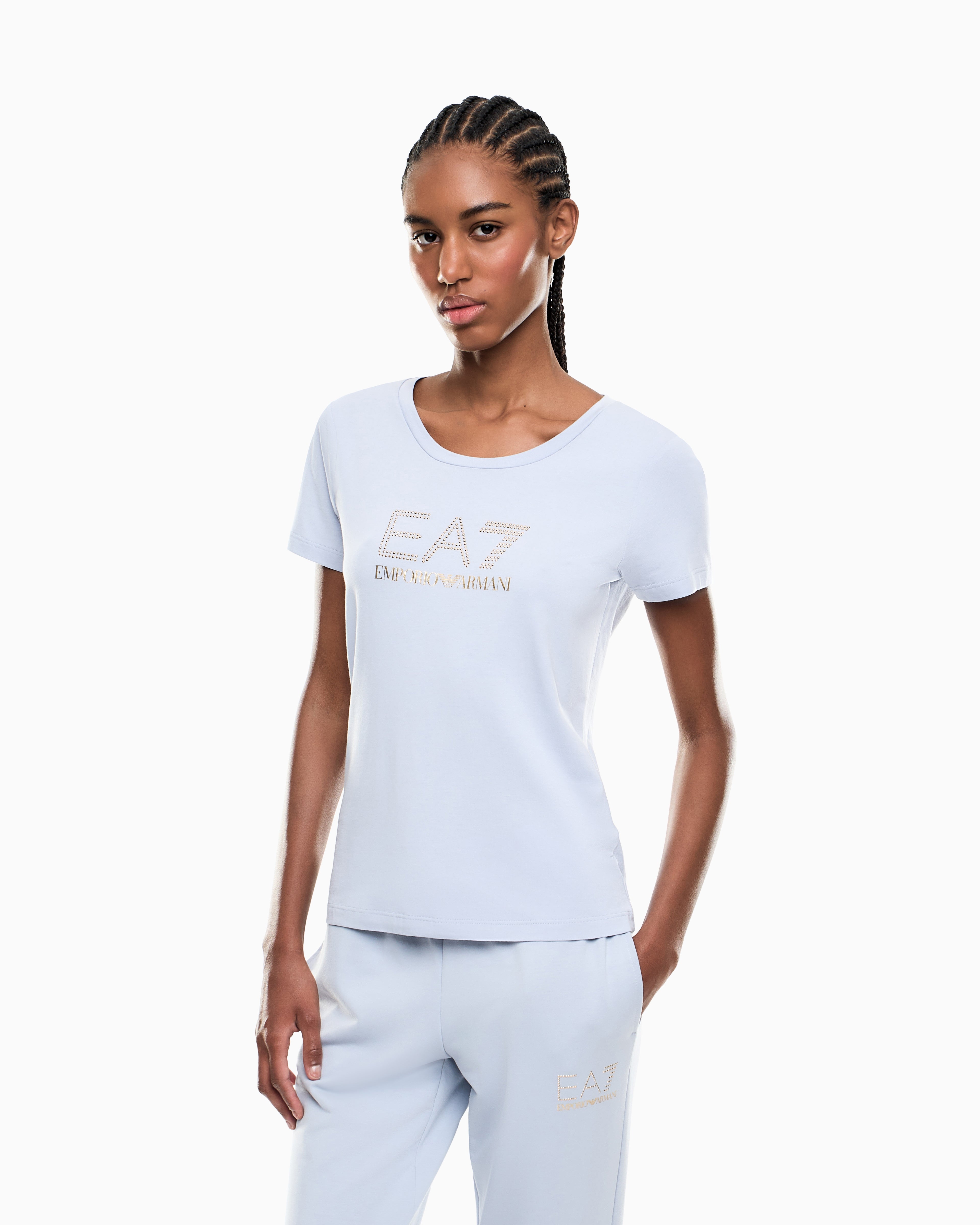 EA7 Stretch t-shirt in cotton with logo and studs Evolution