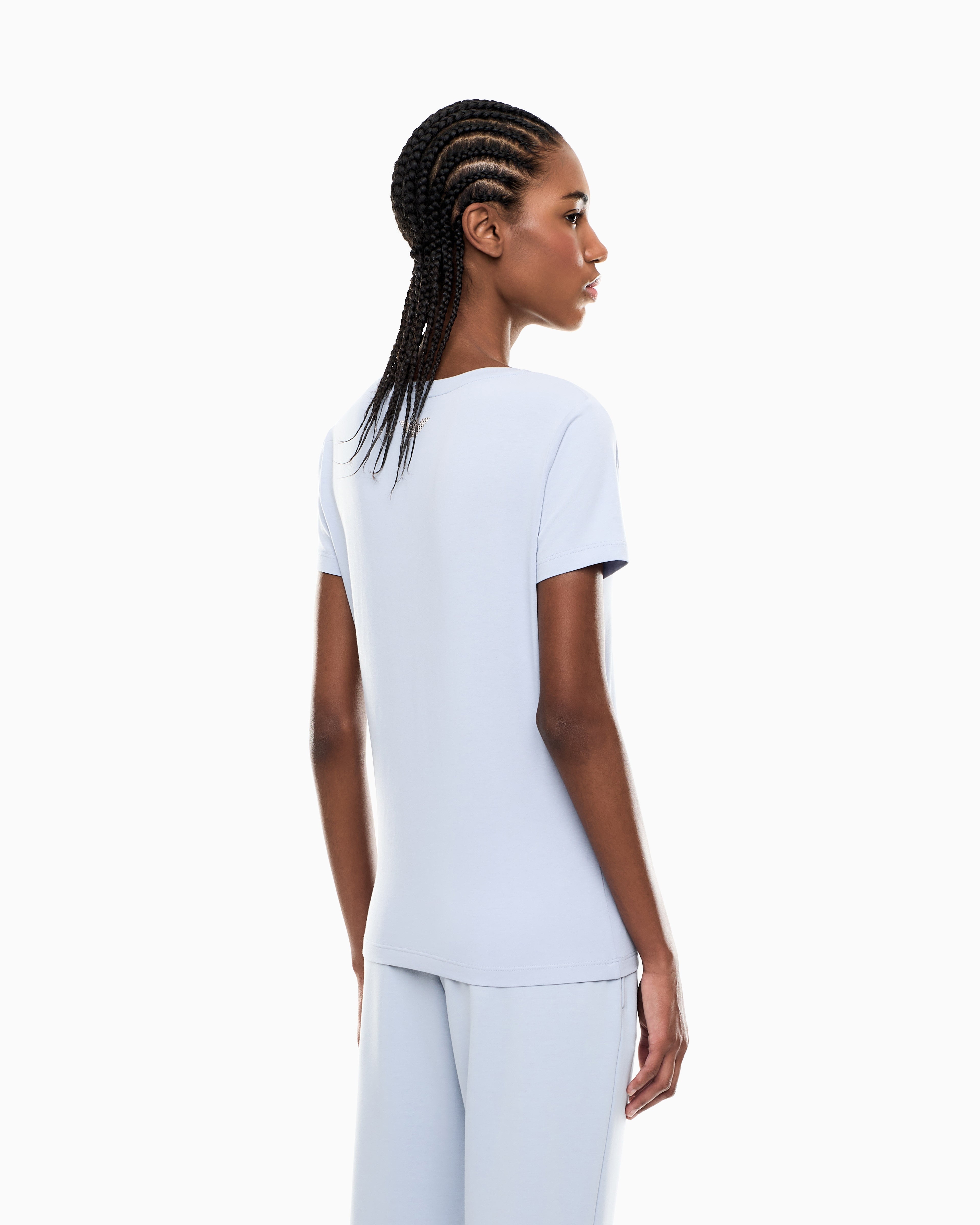 EA7 Stretch t-shirt in cotton with logo and studs Evolution