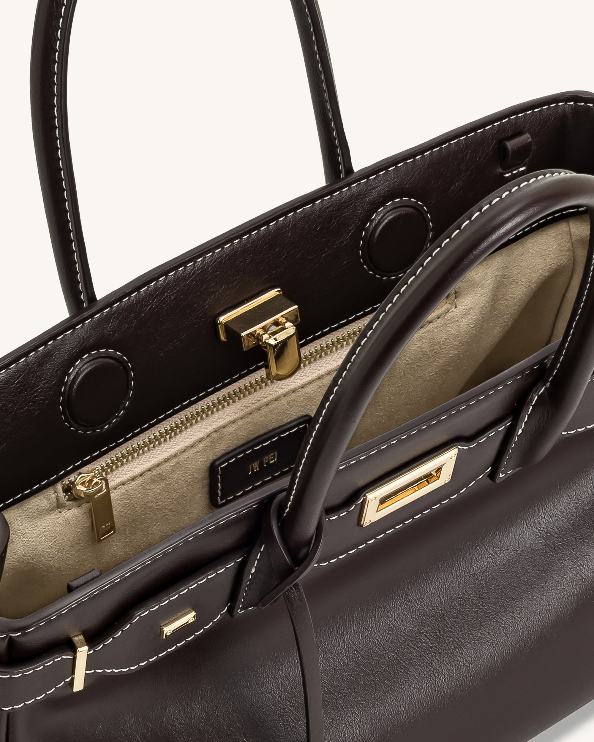 Jw Pei Ziva Metal Lock Decoration Tote Bag Dark Brown