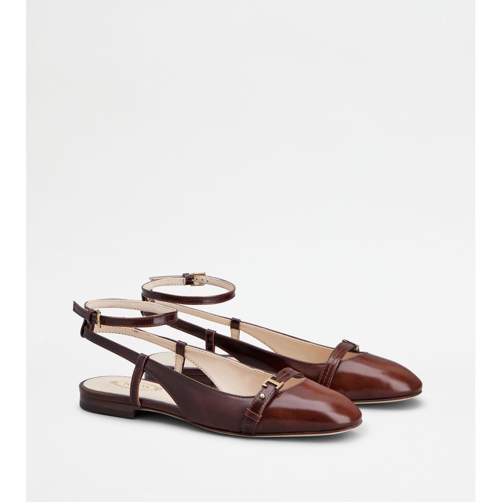 Tods Slingback Ballerinas In Leather Brown Womens