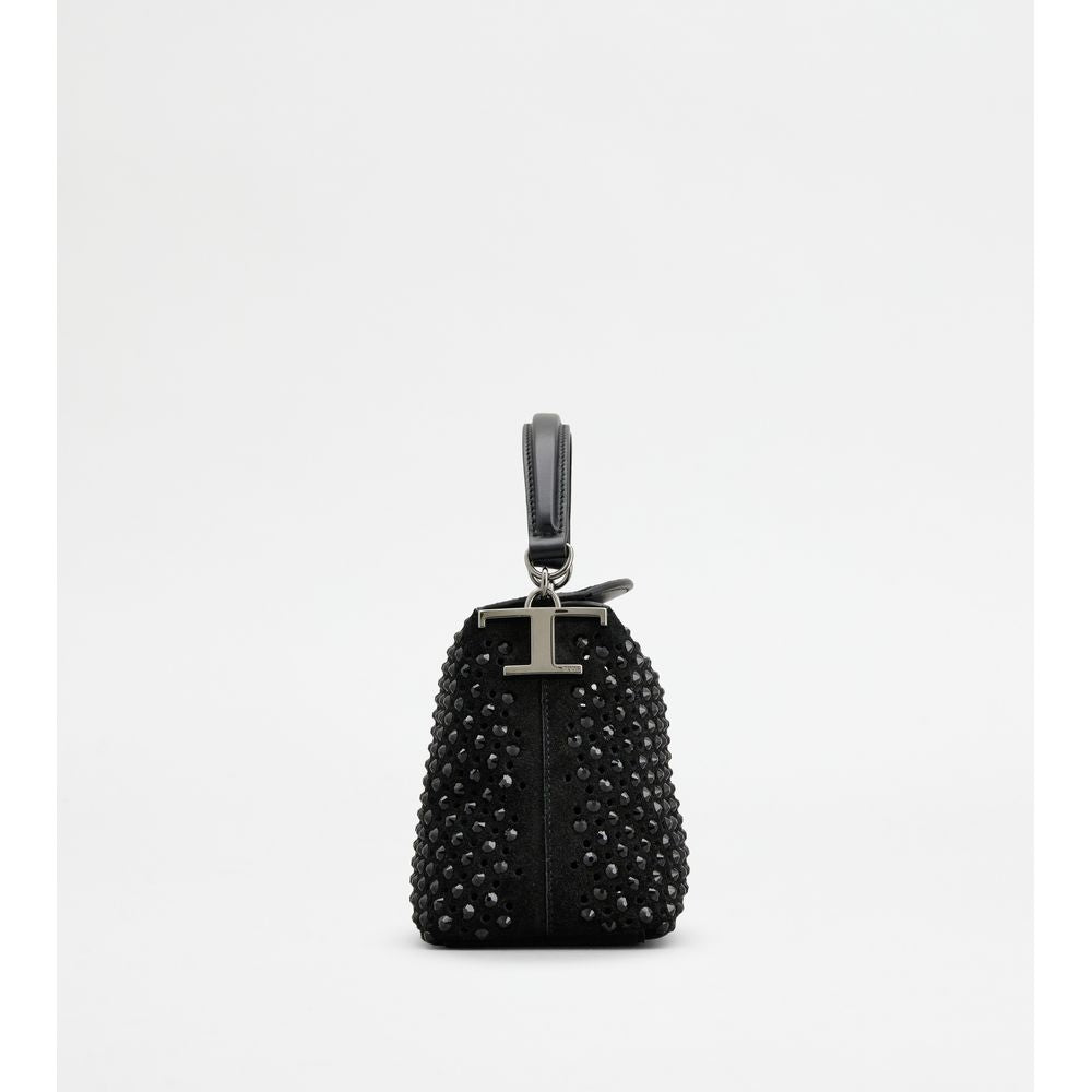 Tods T Case Tote Messenger Bag In Suede Micro Black