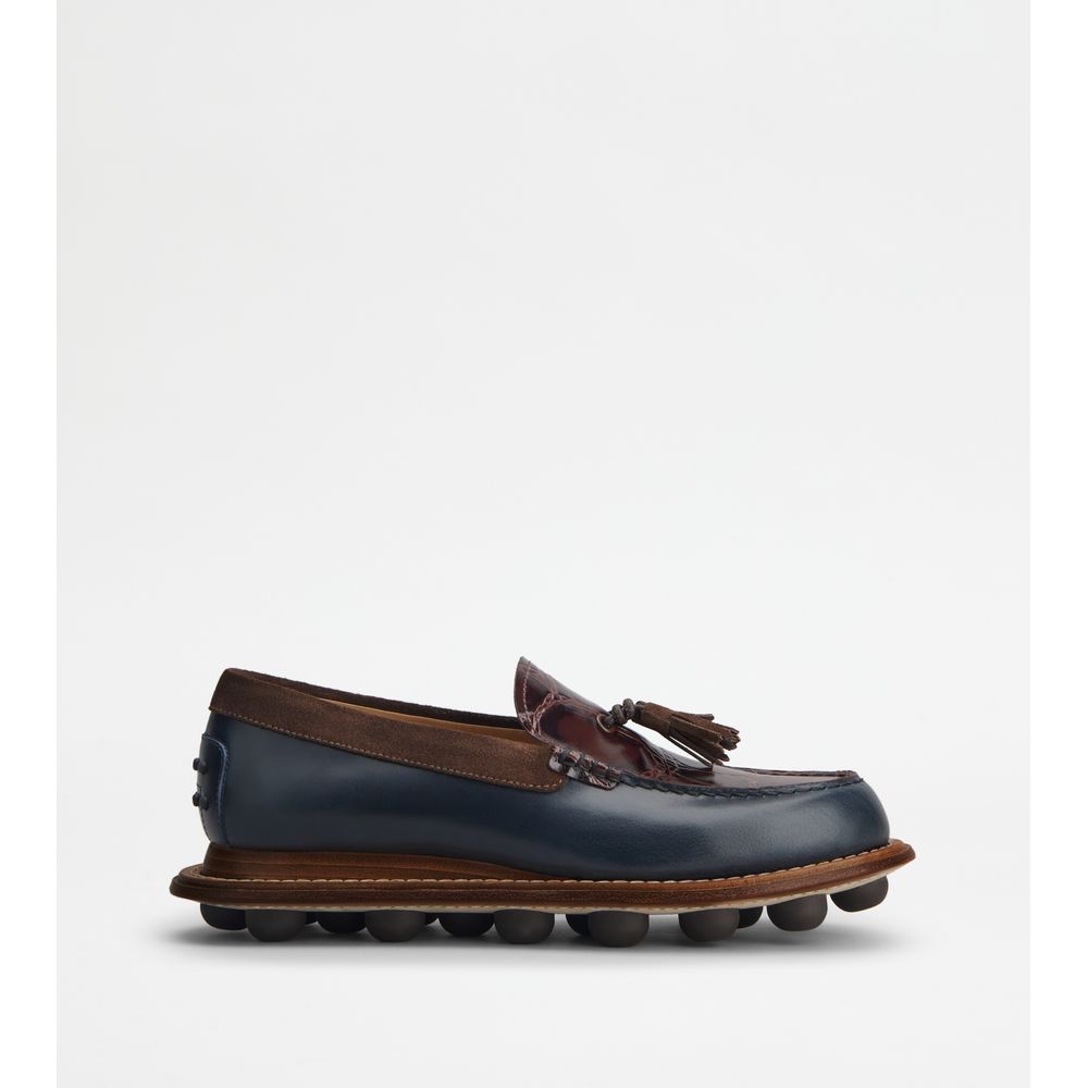 Tods Loafers In Leather Blue Brown Mens