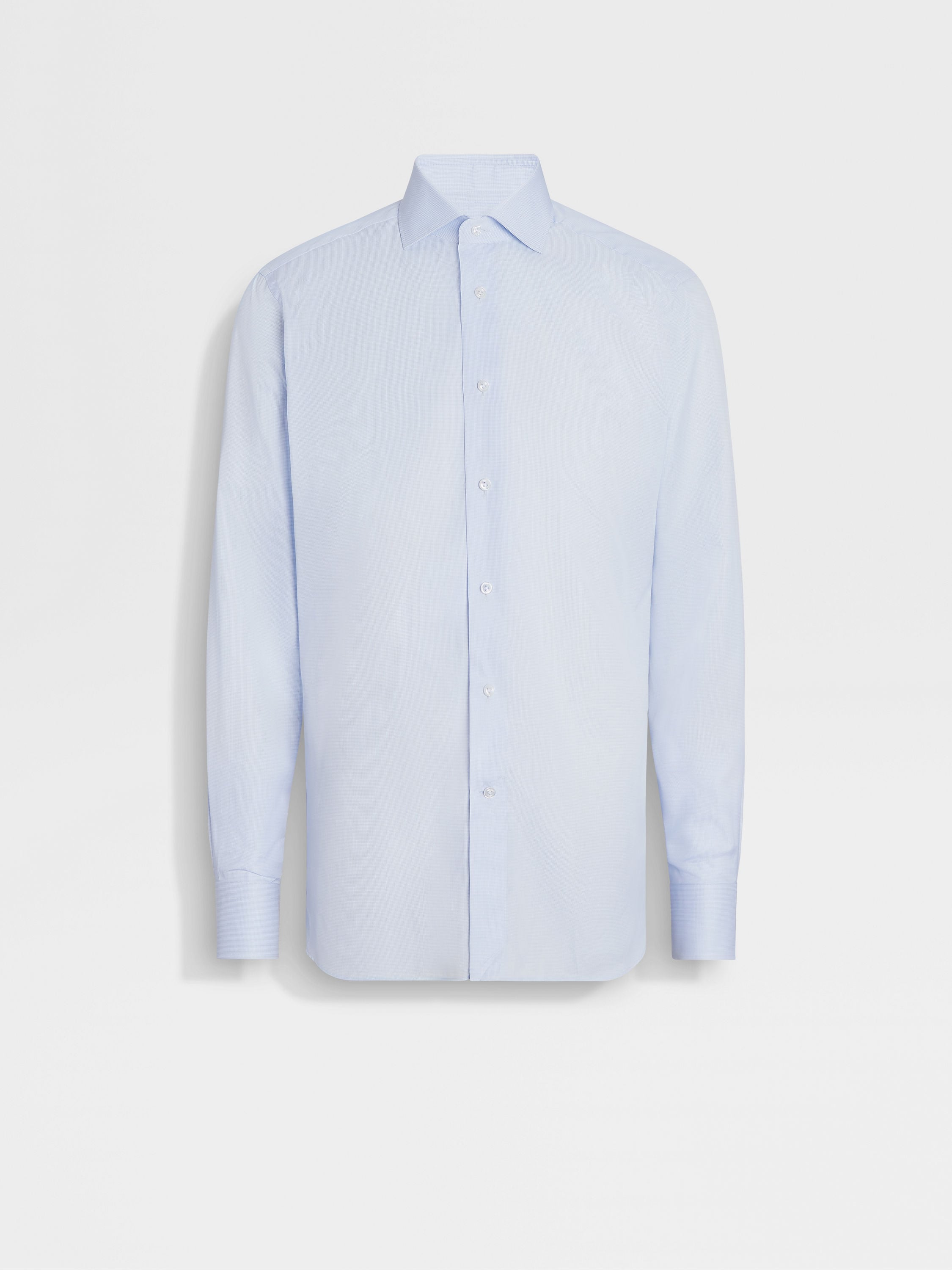 Zegna Light Blue And White Micro-Checked 300 Cotton Shirt