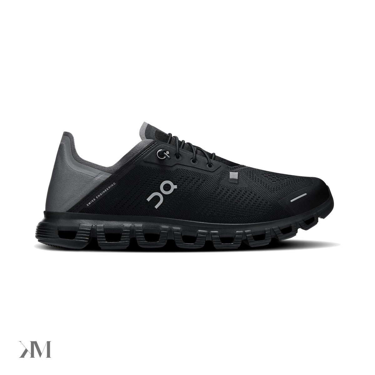 On Cloud 6 Coast Black Rock unisex travel lifestyle shoe with kick-down heel feature side profile