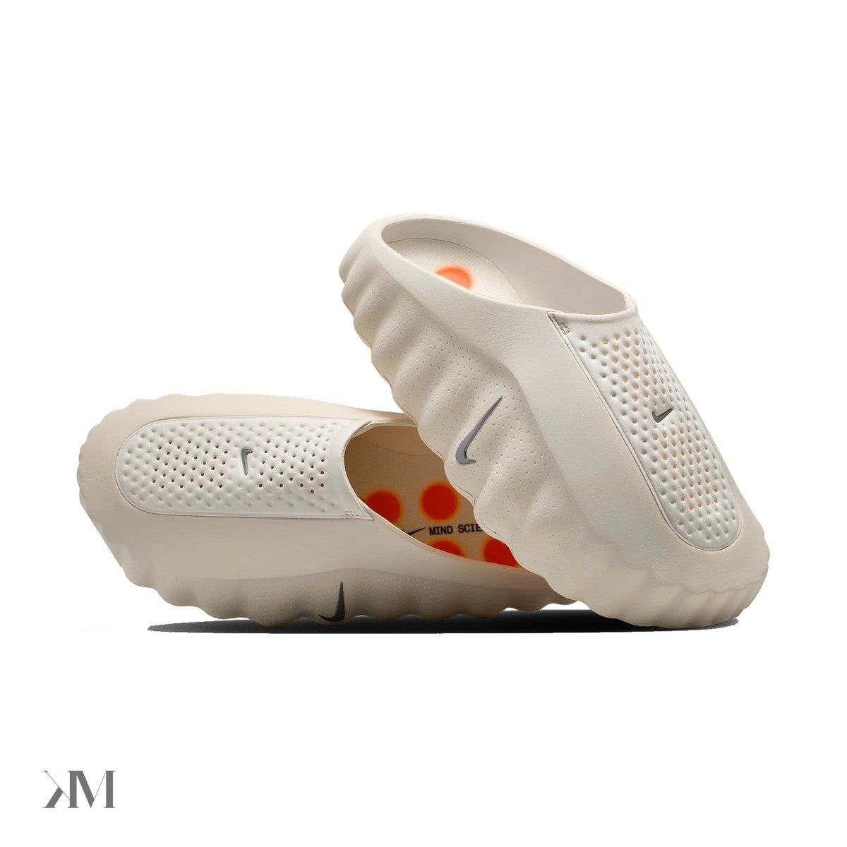 Nike Mind 001 Slide Light Bone recovery mule, top view showing the foam node sole