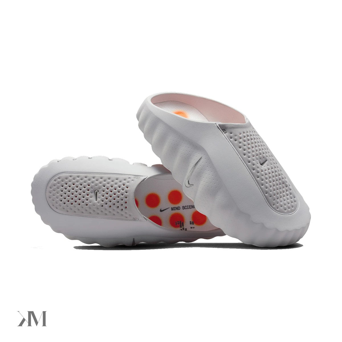 Nike Mind 001 Slide Light Smoke Grey Women's, side view showing 22-node foam sole construction