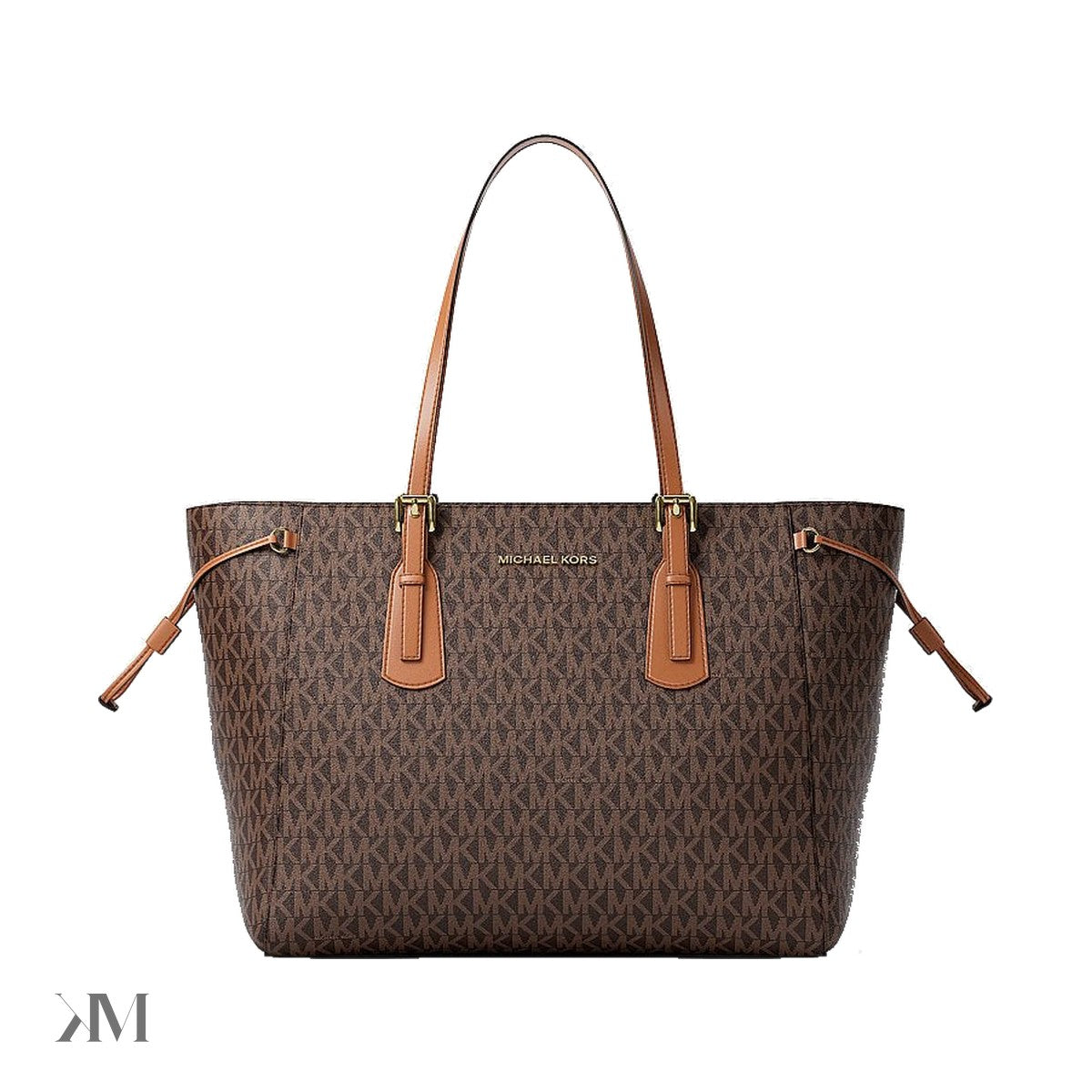 Michael Kors Voyager Large Signature Logo Top-Zip Tote Bag Brown, front