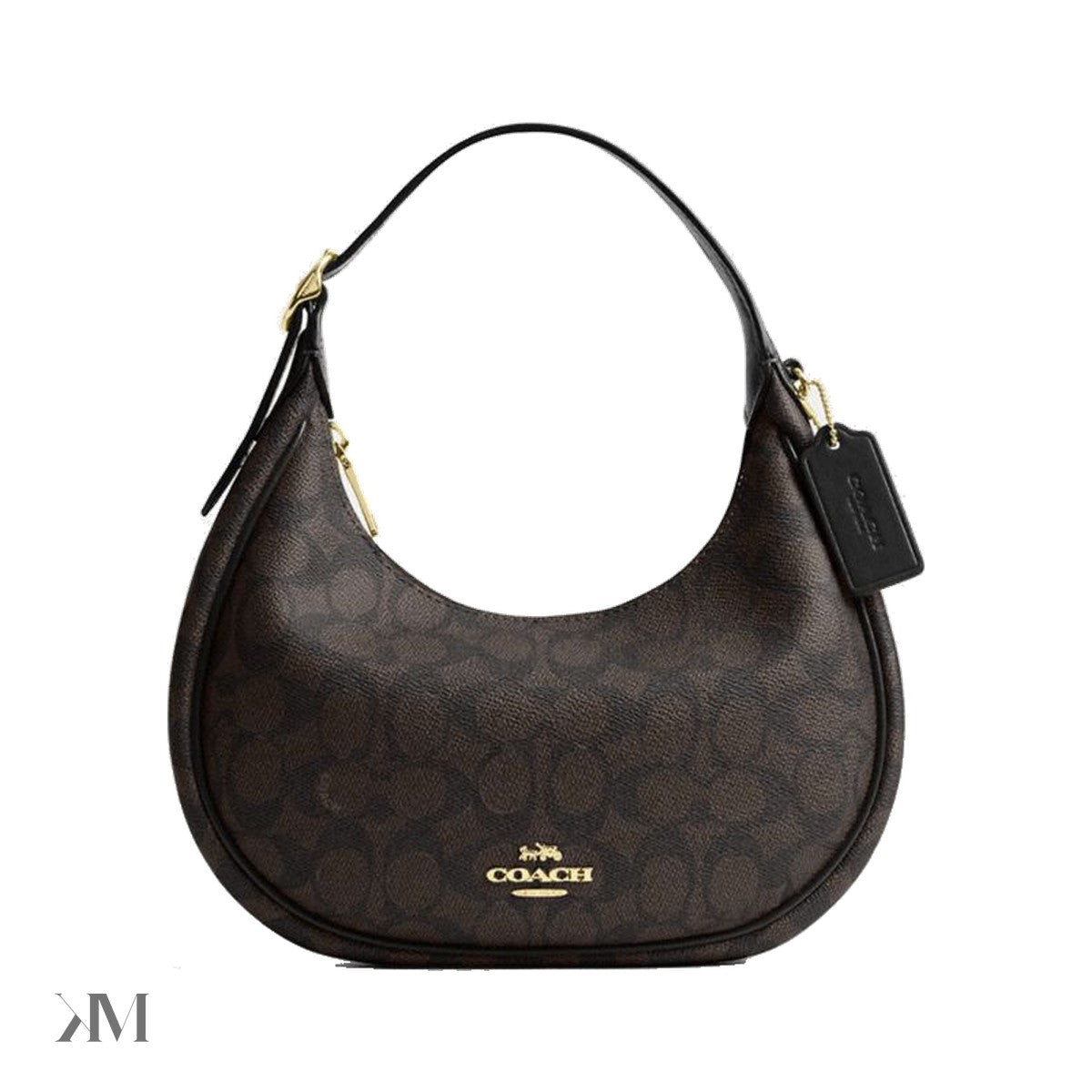 Coach Emily Shoulder Bag in Signature Canvas, Gold Walnut Black, front