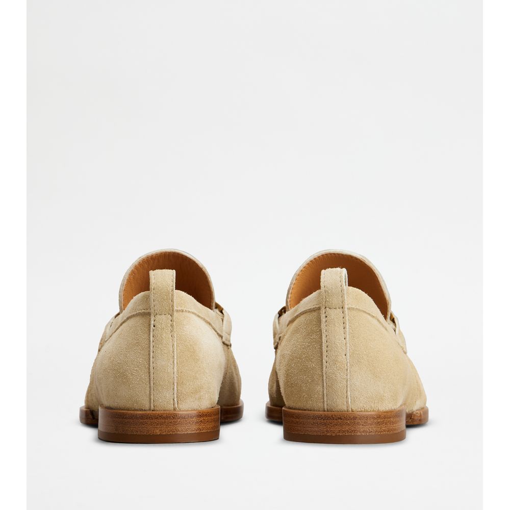 Tods Loafers In Suede Beige Womens
