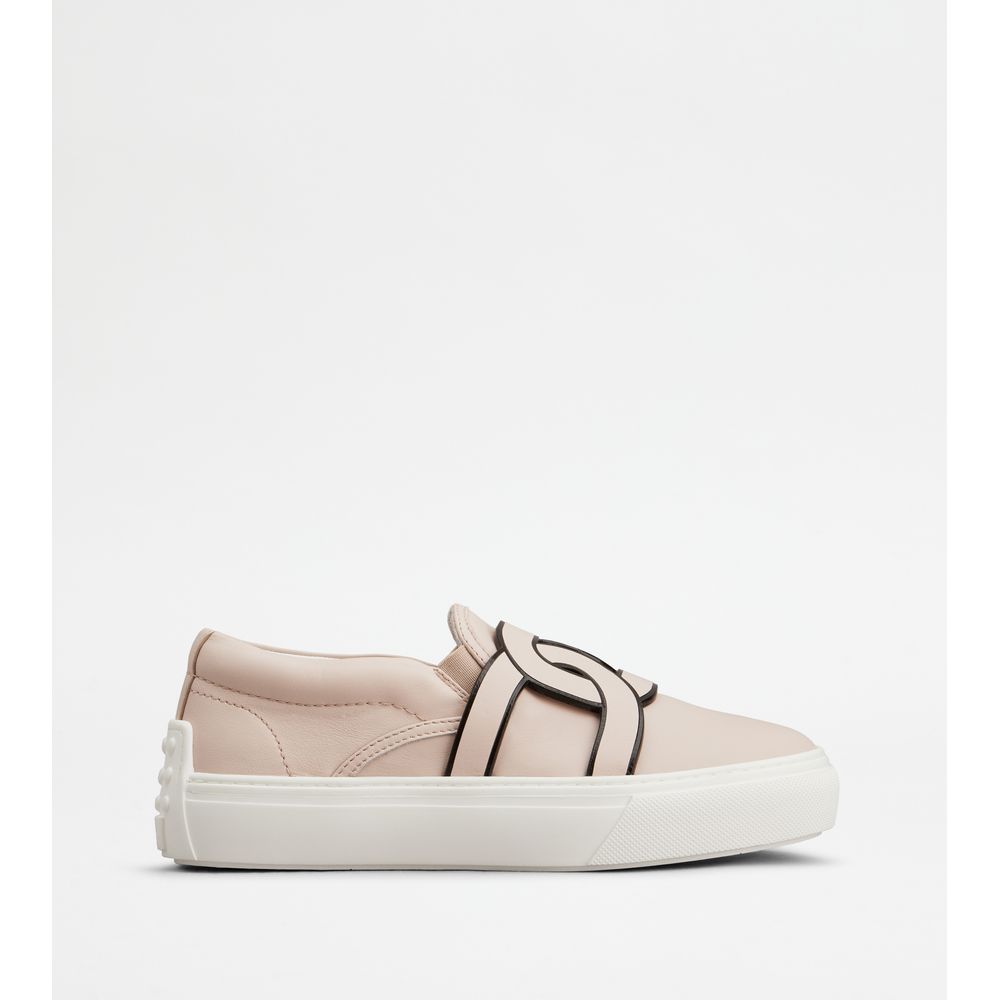 Tods Kate Slip-Ons In Leather Pink Womens